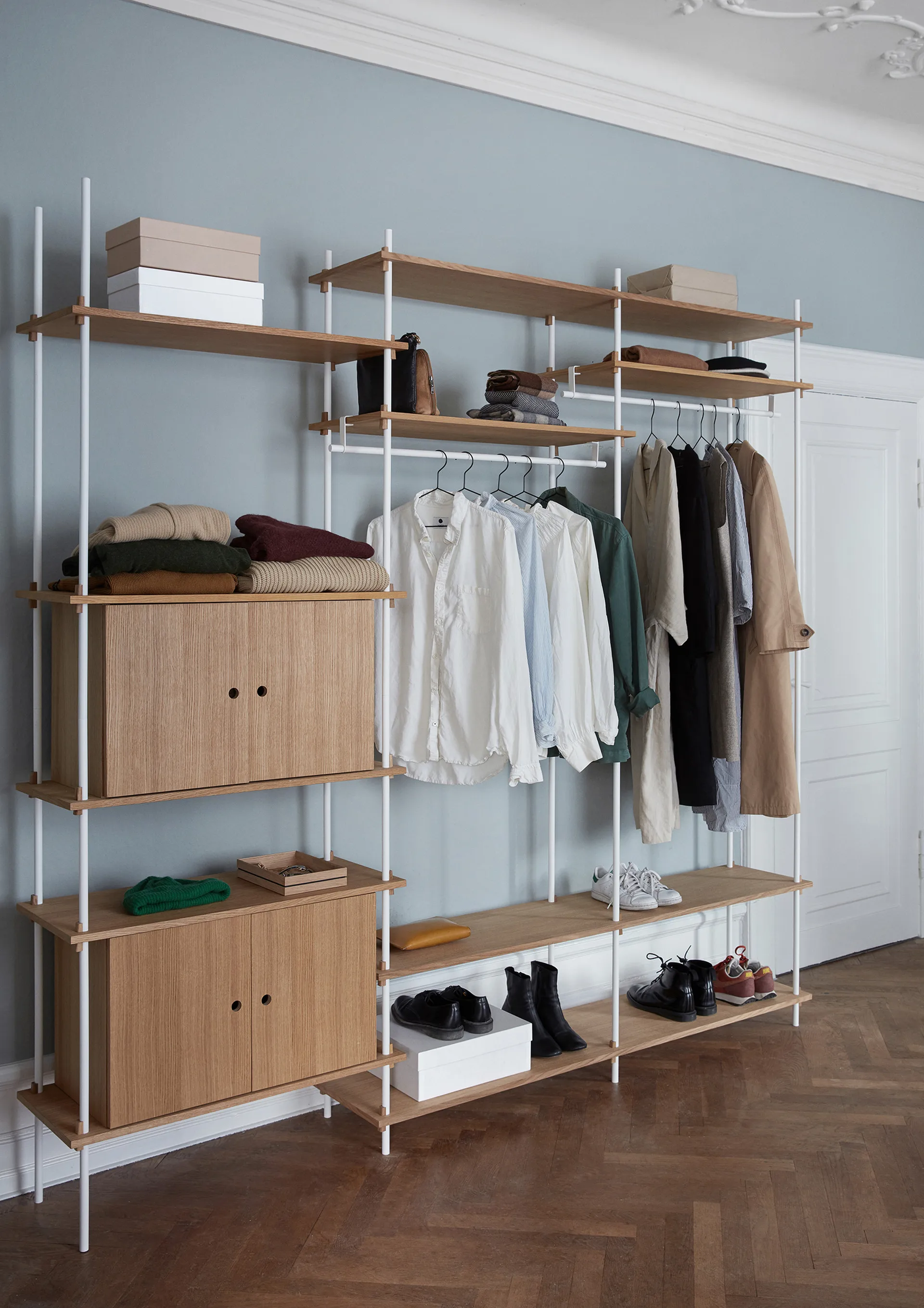 Shelving System hylle med skap, Røkt eik-white, 163x200x35 cm, S.200.2.C MOEBE