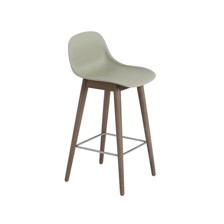 Fiber barstol med ryggstøtte 65 cm - Dusty green-mørkebrunbeisede ben - Muuto