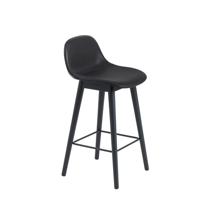 Fiber barstol med ryggstøtte 75 cm - Black leather-sorte ben - Muuto