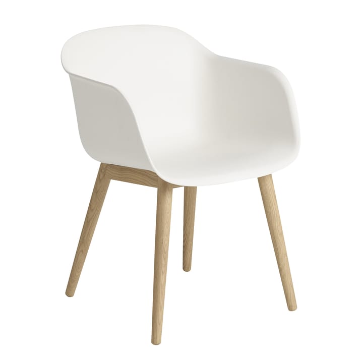 Fiber Chair stol med armstøtte og trebein - hvit-eik - Muuto