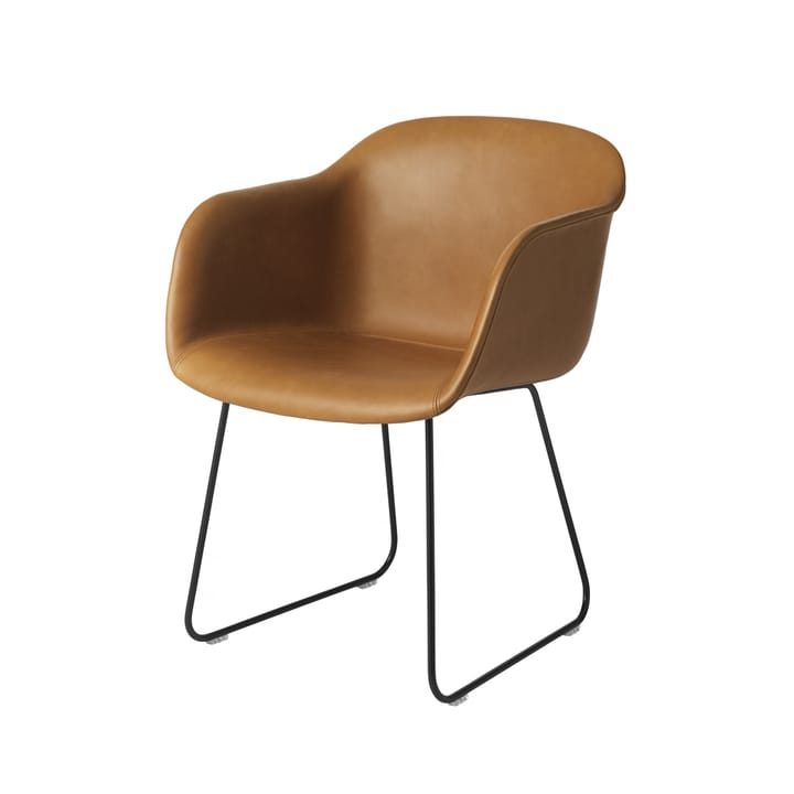 Fiber karmstol sled base - Refine skinn cognac-sort - Muuto