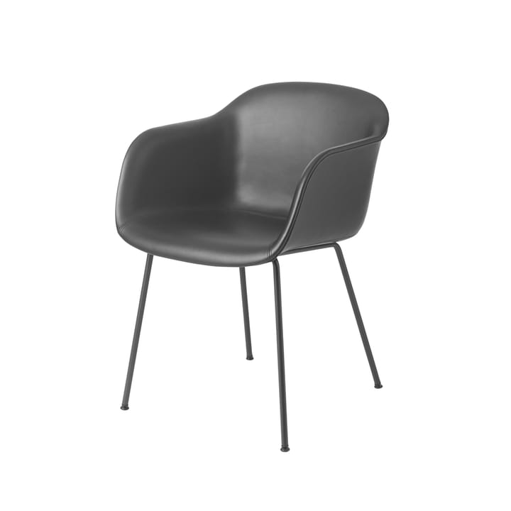 Fiber karmstol tube base - Refine leather black-Black - Muuto