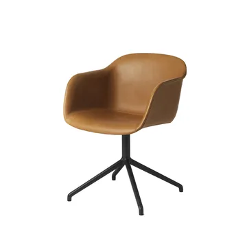 Fiber karmstol tube base - Refine leather cognac-Black - Muuto