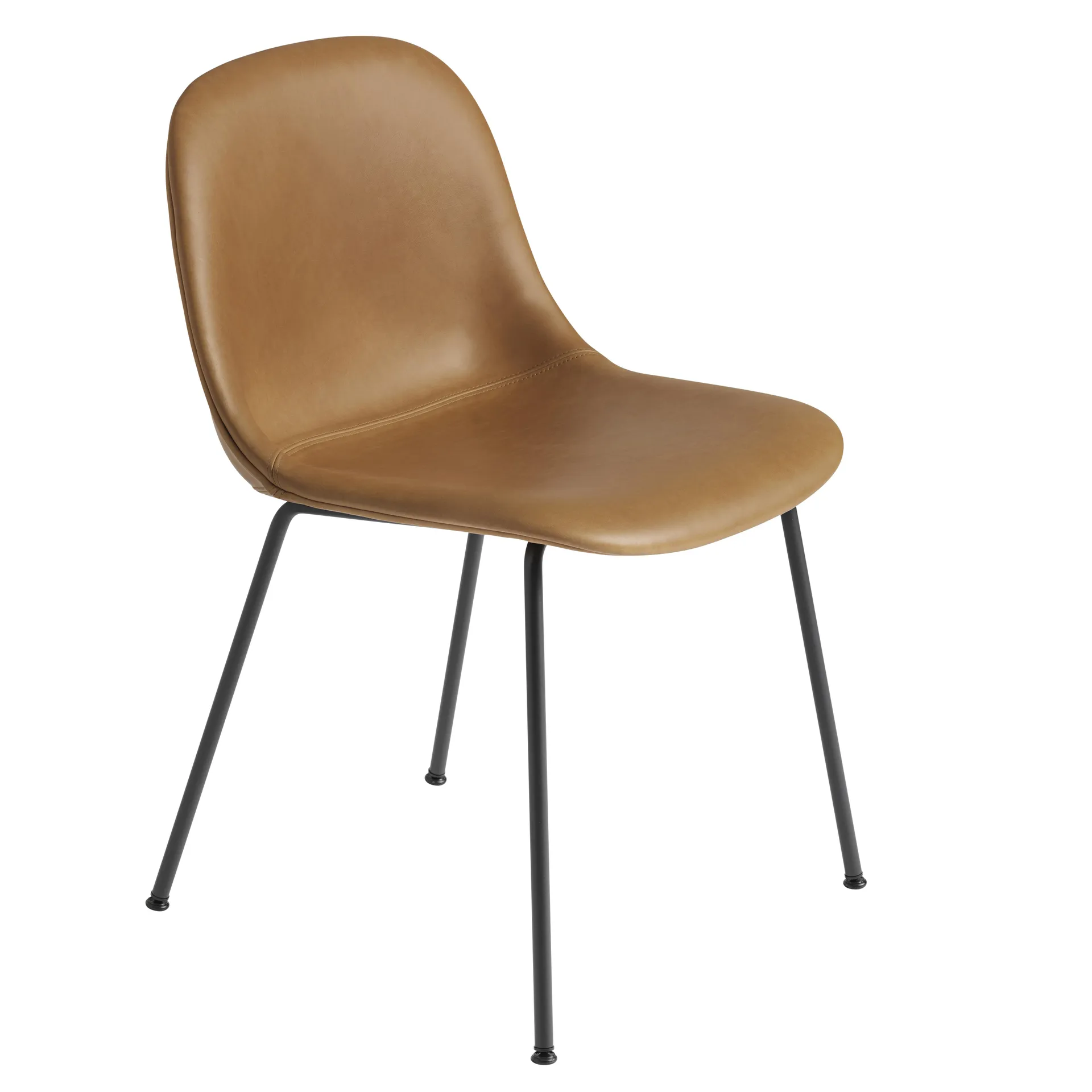 Fiber Side Chair med metallben, brunt skinn Muuto
