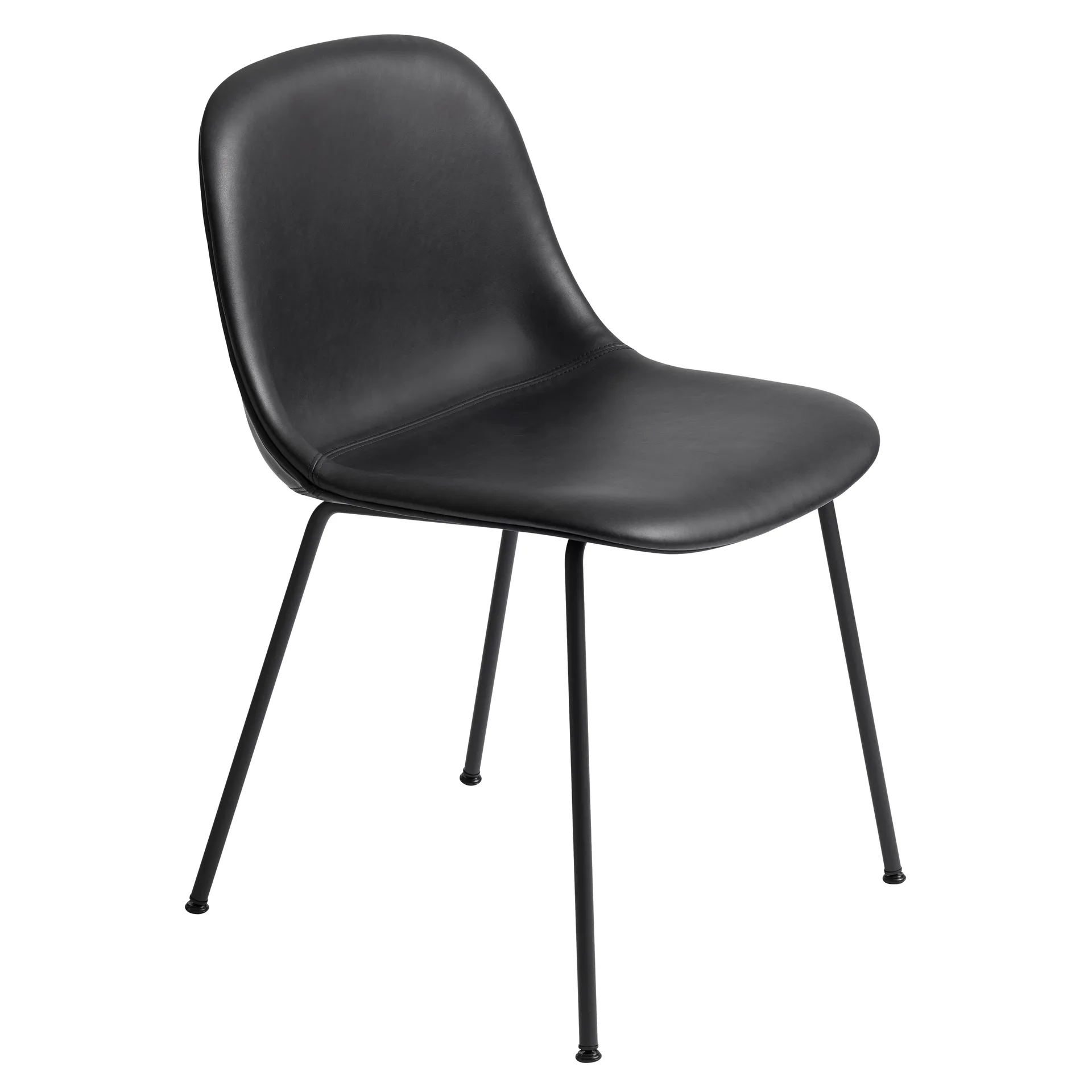 Fiber Side Chair med metallben, svart skinn Muuto