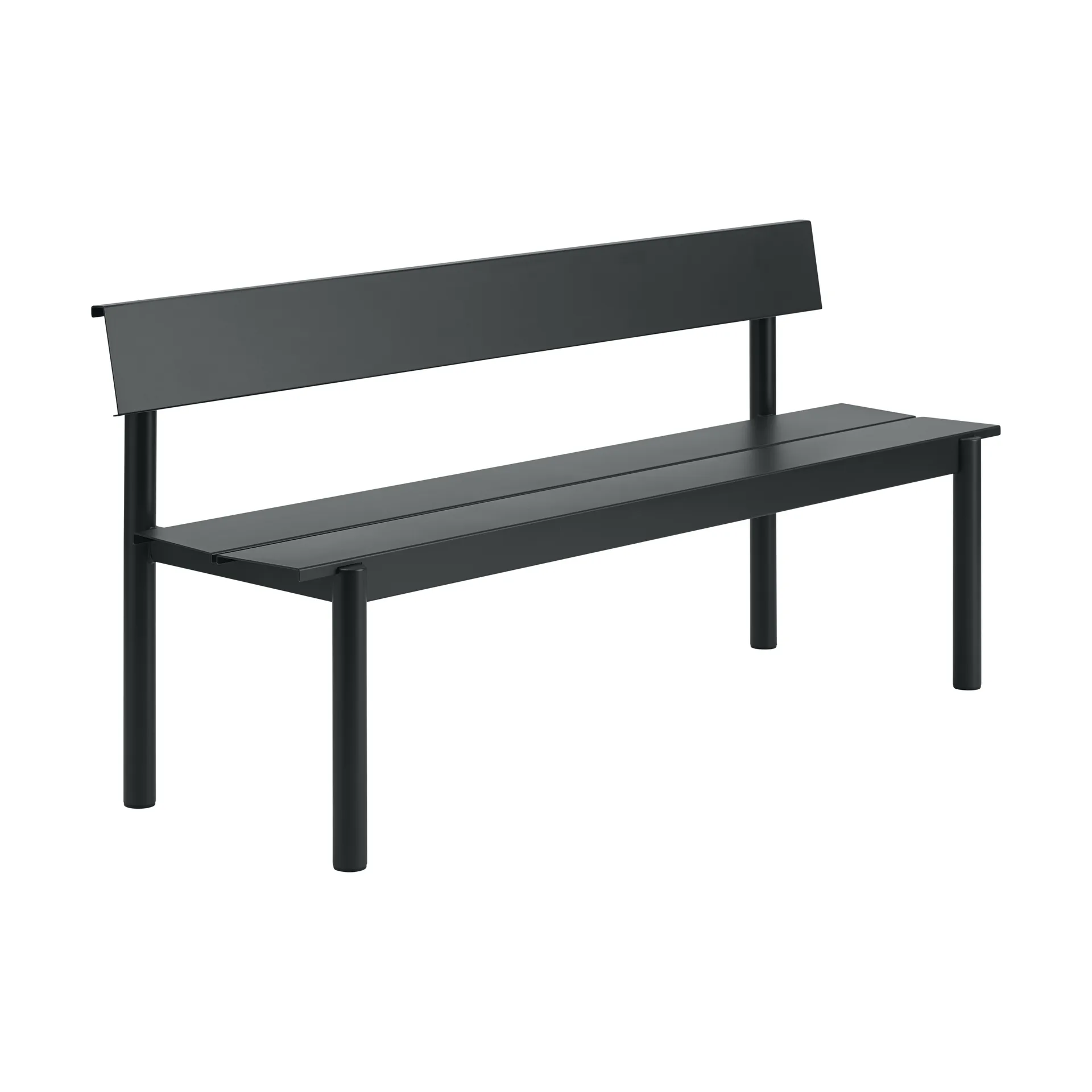 Linear Steel benk med ryggstøtte, Black, 170x34 cm Muuto