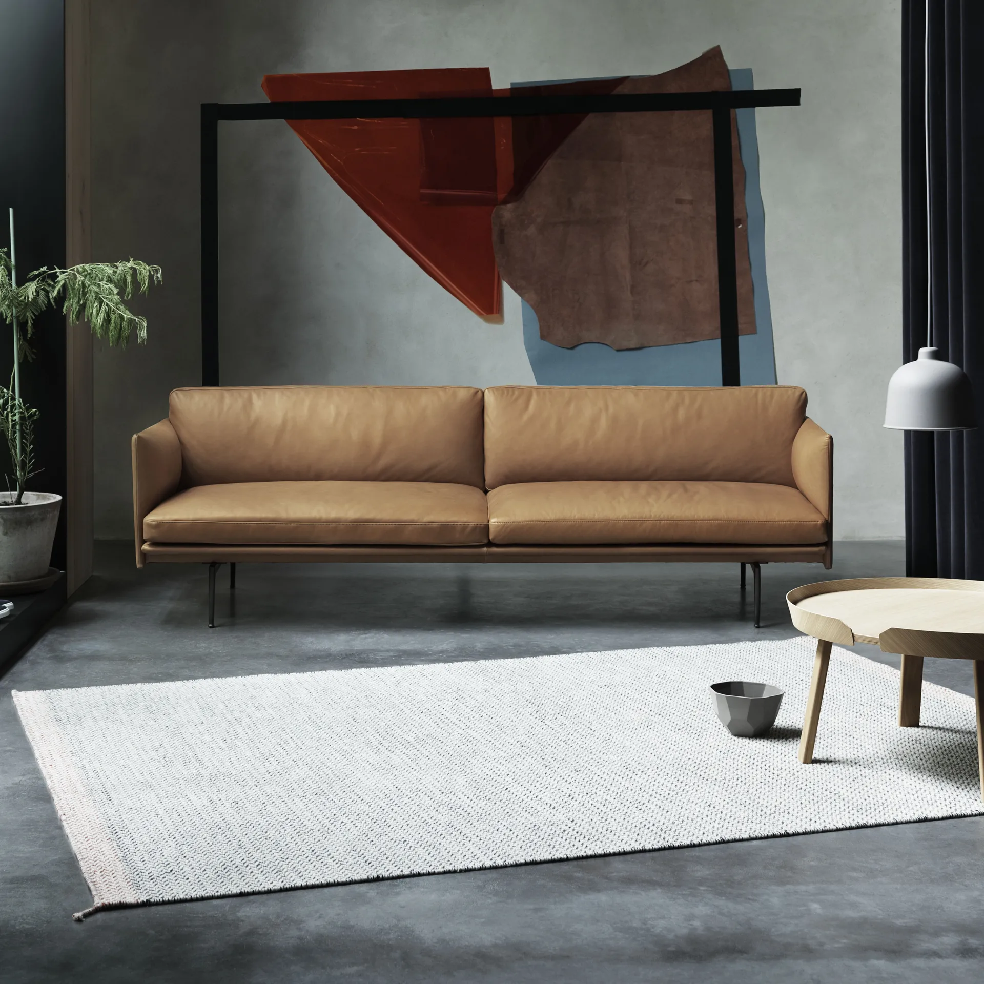 Outline 3-seters sofa skinn, brunt skinn Muuto
