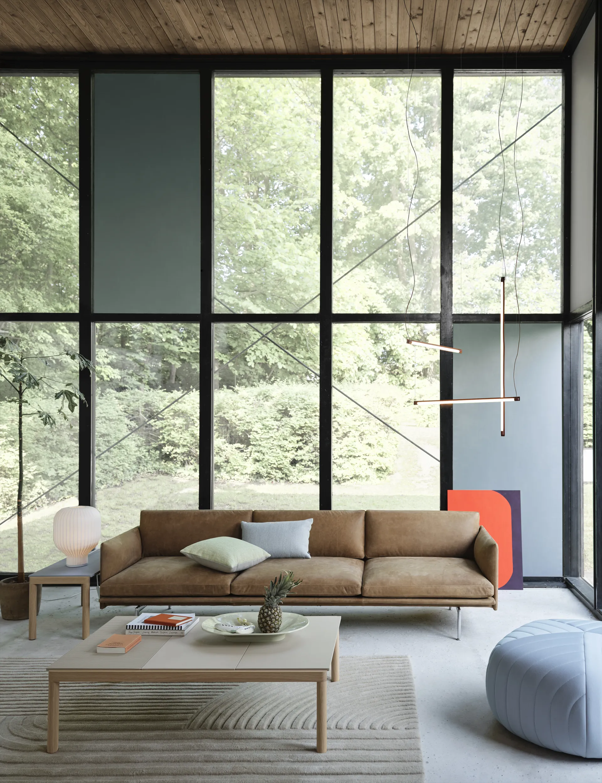 Outline 3-seters sofa skinn, Grace leather Camel-svarte ben Muuto