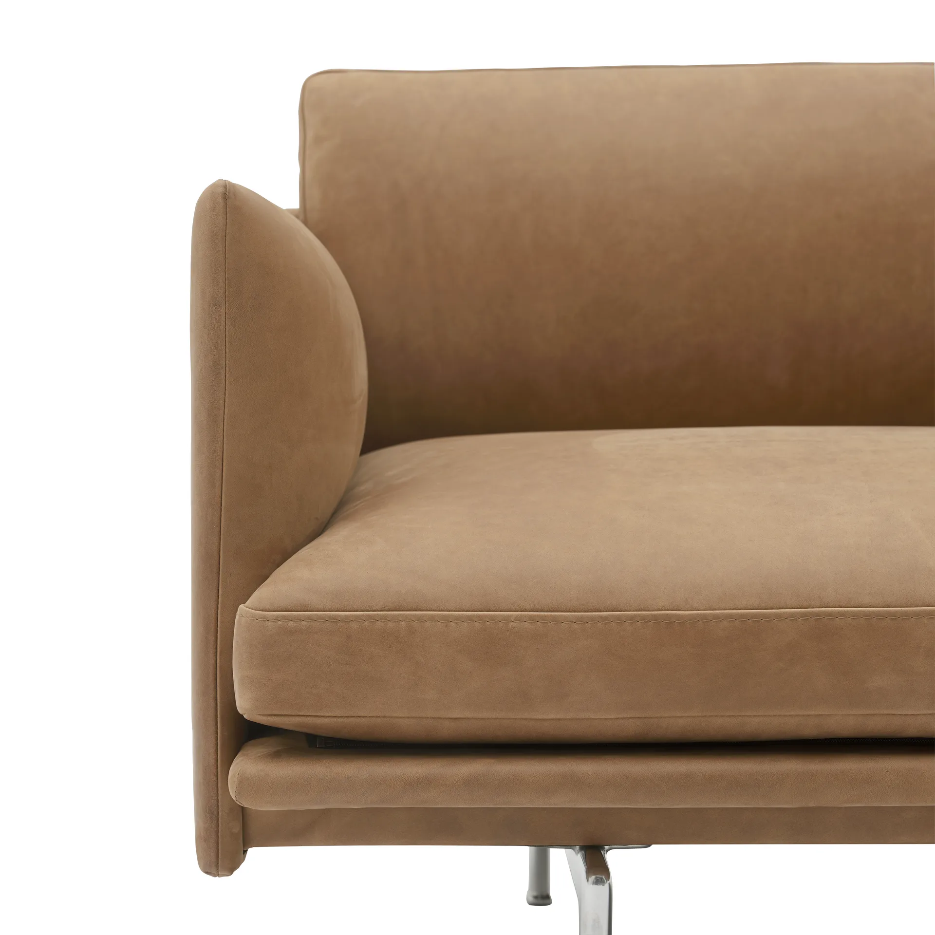 Outline 3,5-seters sofa polished alu, Grace leather Camel Muuto