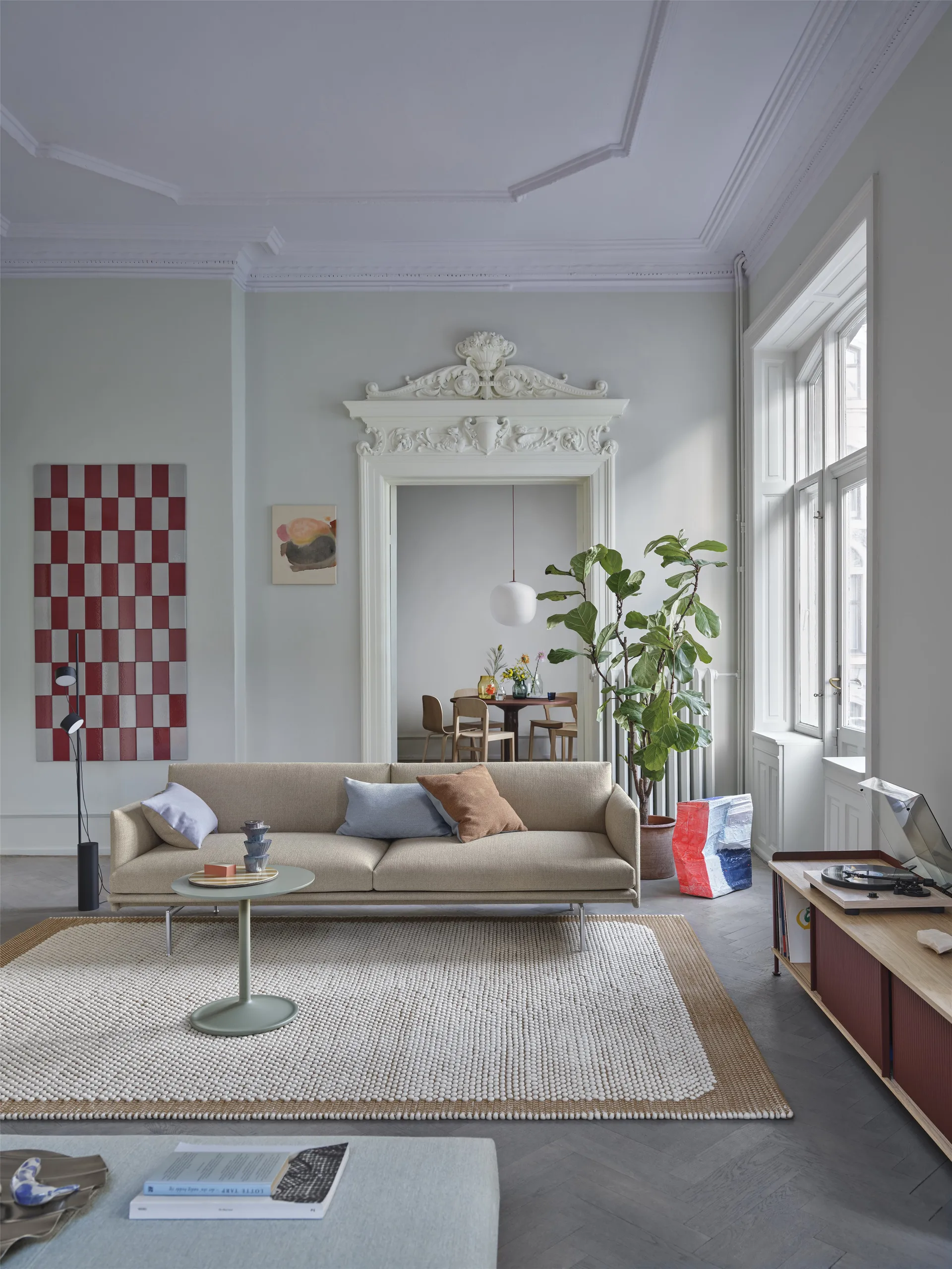 Outline sofa 3-seter tekstil, Ecriture 240-Polished Aluminium Muuto