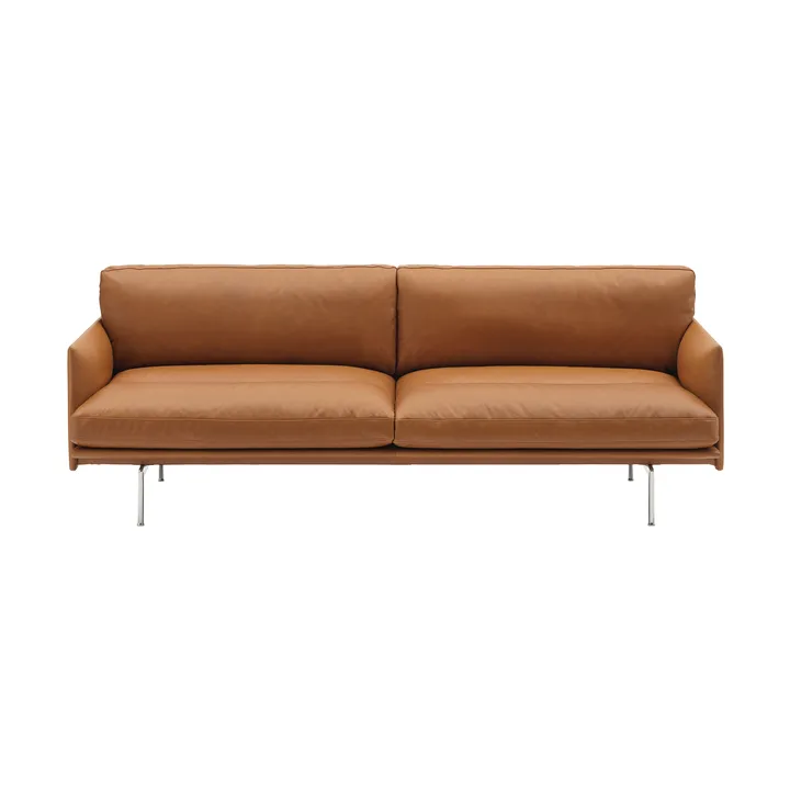 Outline Soft sofa - Refine Leather Cognac-aluminiumsben, 3-seter - Muuto
