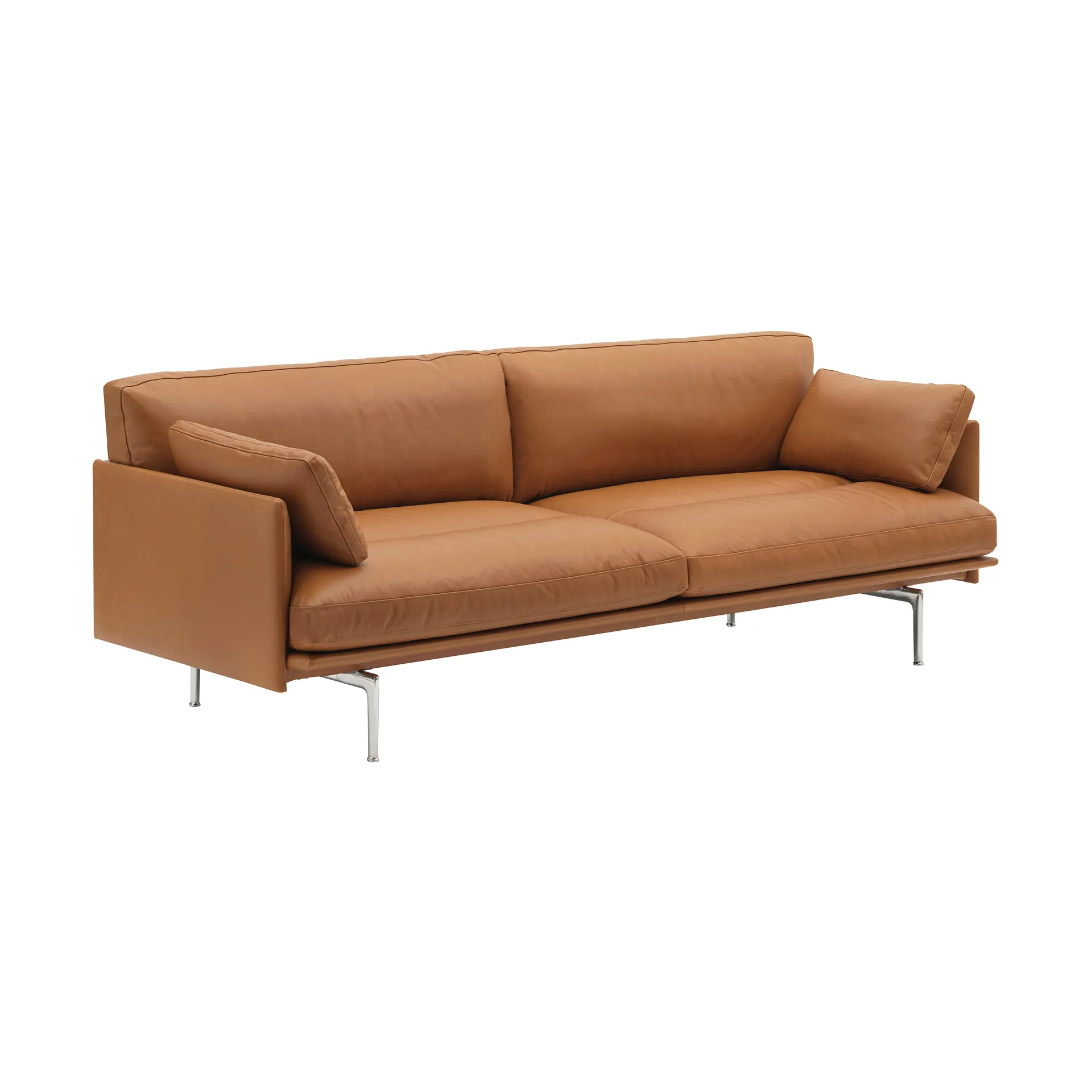 Outline Soft sofa, Refine Leather Cognac-aluminiumsben, 3-seter Muuto