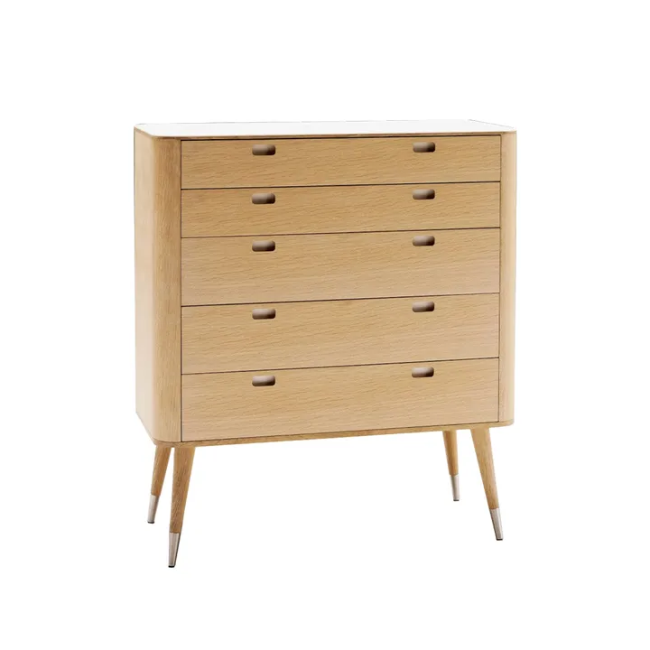AK 2430 kommode - eik hvitolje, hvit corian topp, stålkapper på ben, 5 skuffer - Naver Collection