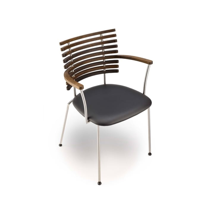 Tiger GM 4106 armlenestol skinnsete - skinn svart, rygg i valnøtt, rustfritt stål - Naver Collection