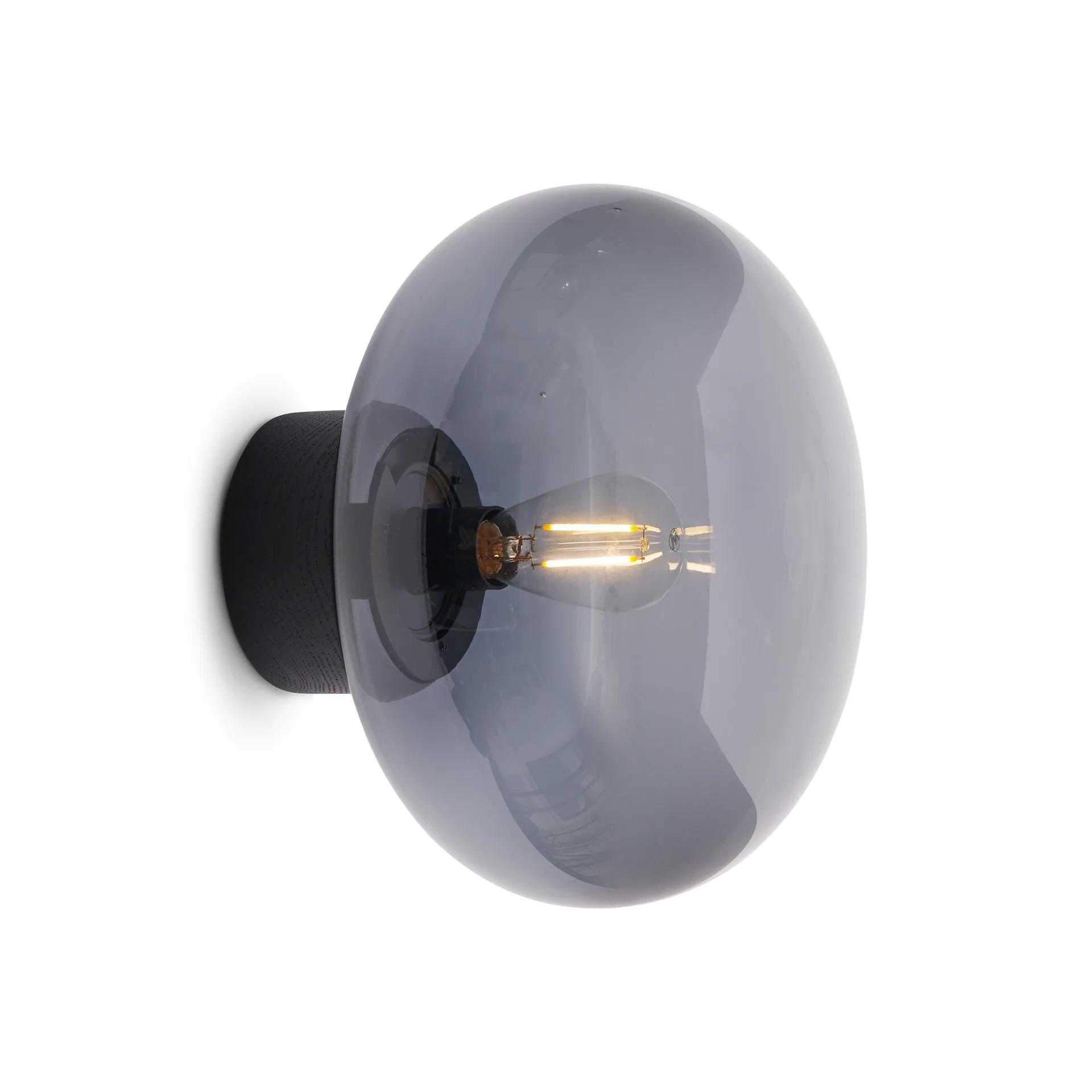 Karl-Johan vegglampe, Black stained oak-smoked glass New Works