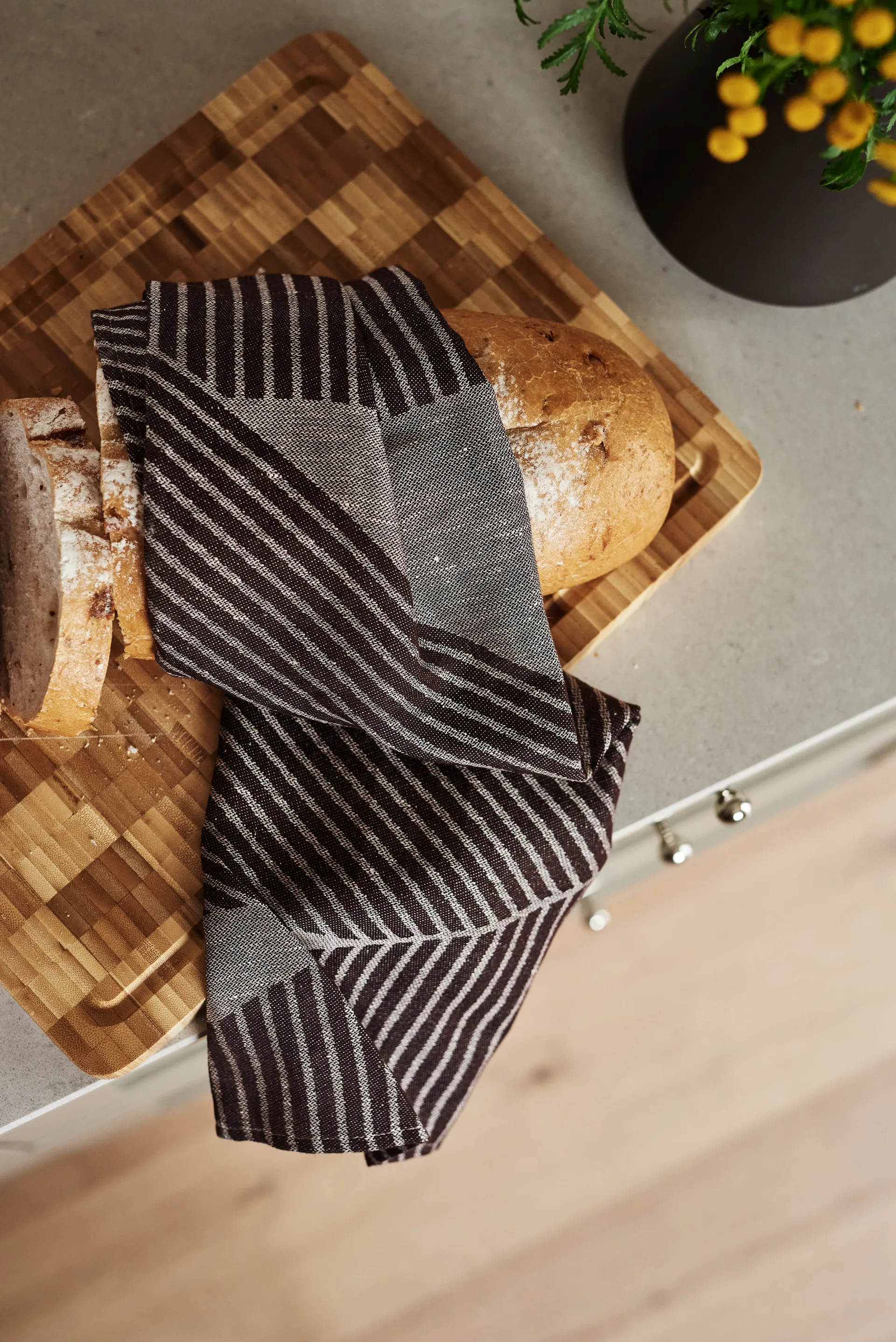 Stripes kjøkkenhåndkle 47 x 70 cm 2-pakning, Brun-hvit NJRD