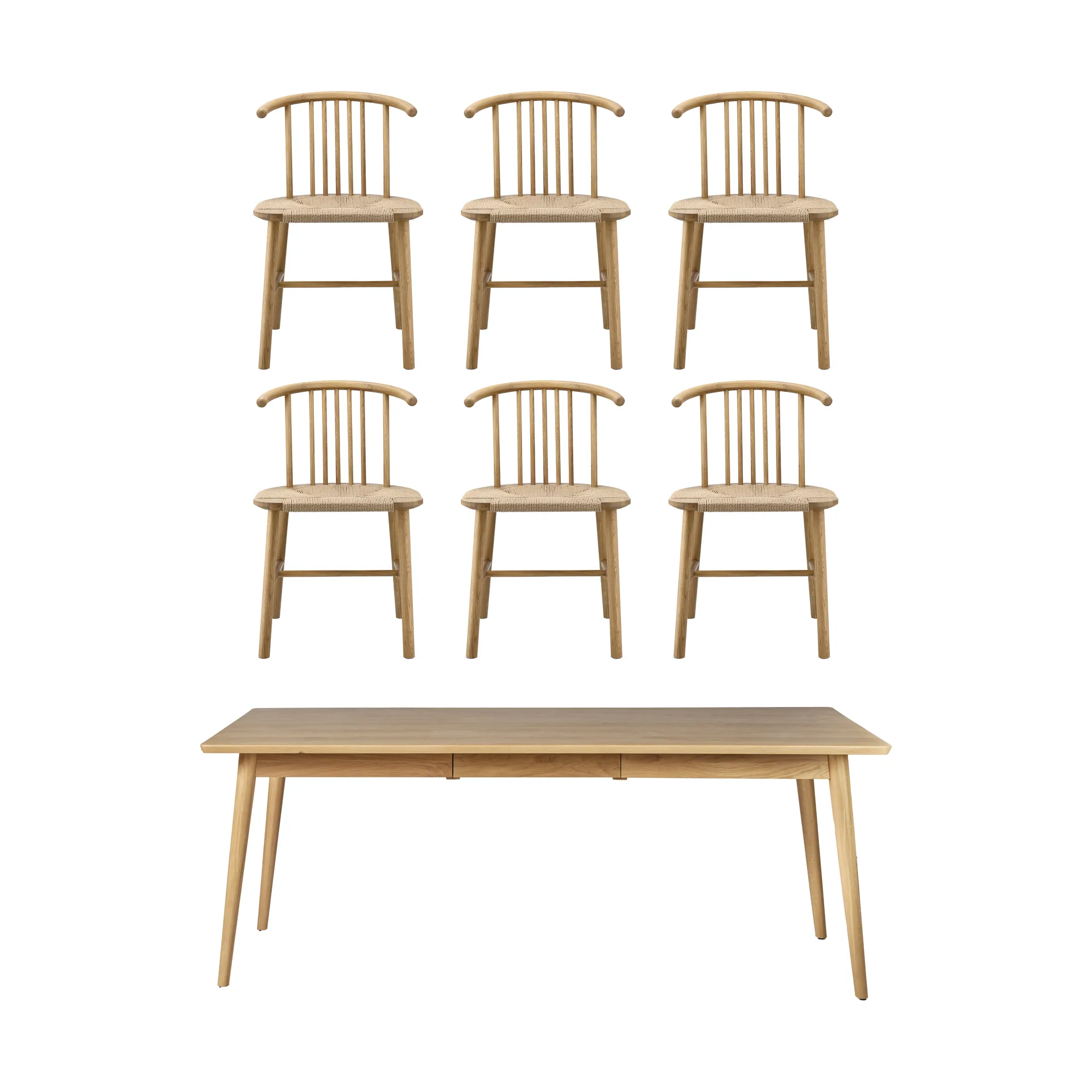 VIOR spisebord 200 cm + stol 6-pakning - Lakkert eik-natur NJRD