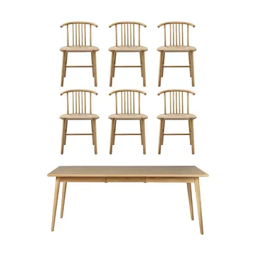 VIOR spisebord 200 cm + stol 6-pakning - Lakkert eik-natur - NJRD