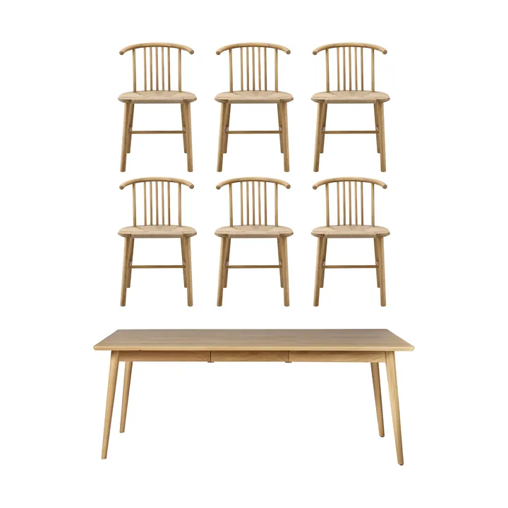 VIOR spisebord 200 cm + stol 6-pakning - Lakkert eik-natur - NJRD