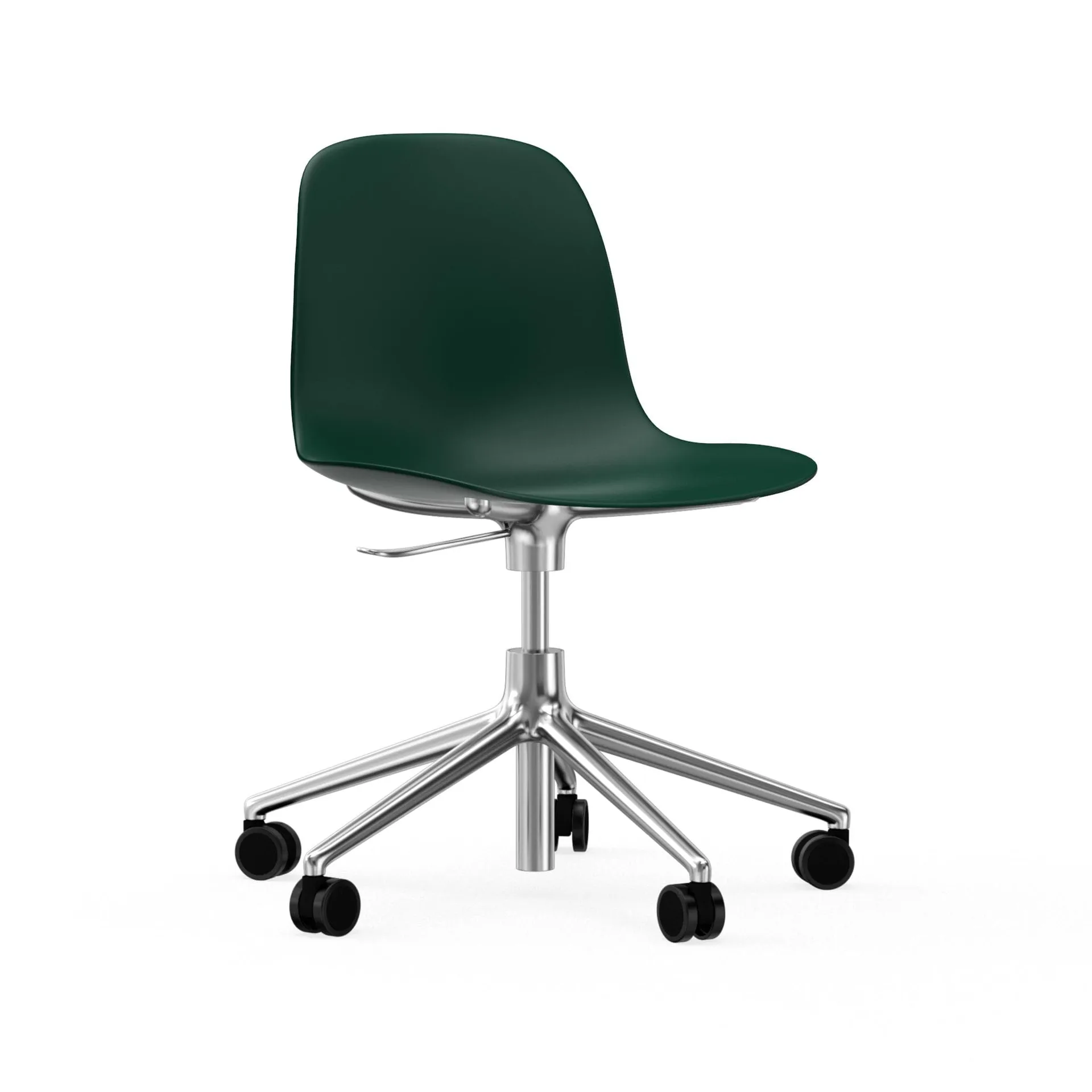 Form chair, dreibar stol, 5W kontorstol, grønn, aluminium, hjul Normann Copenhagen