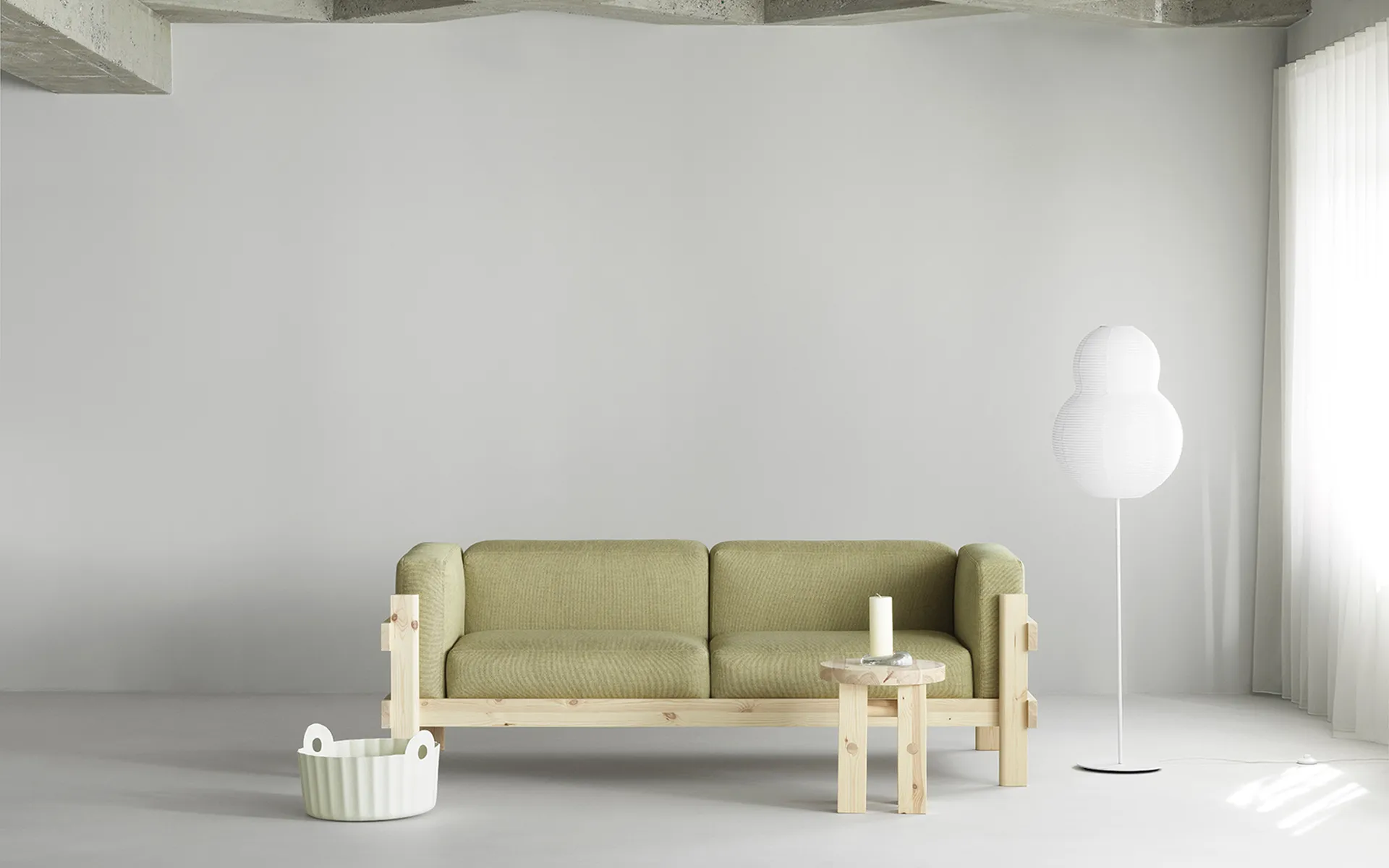 Kube sofa, Lakkert furu-stoff Remix 223 Beige, 220 cm Normann Copenhagen