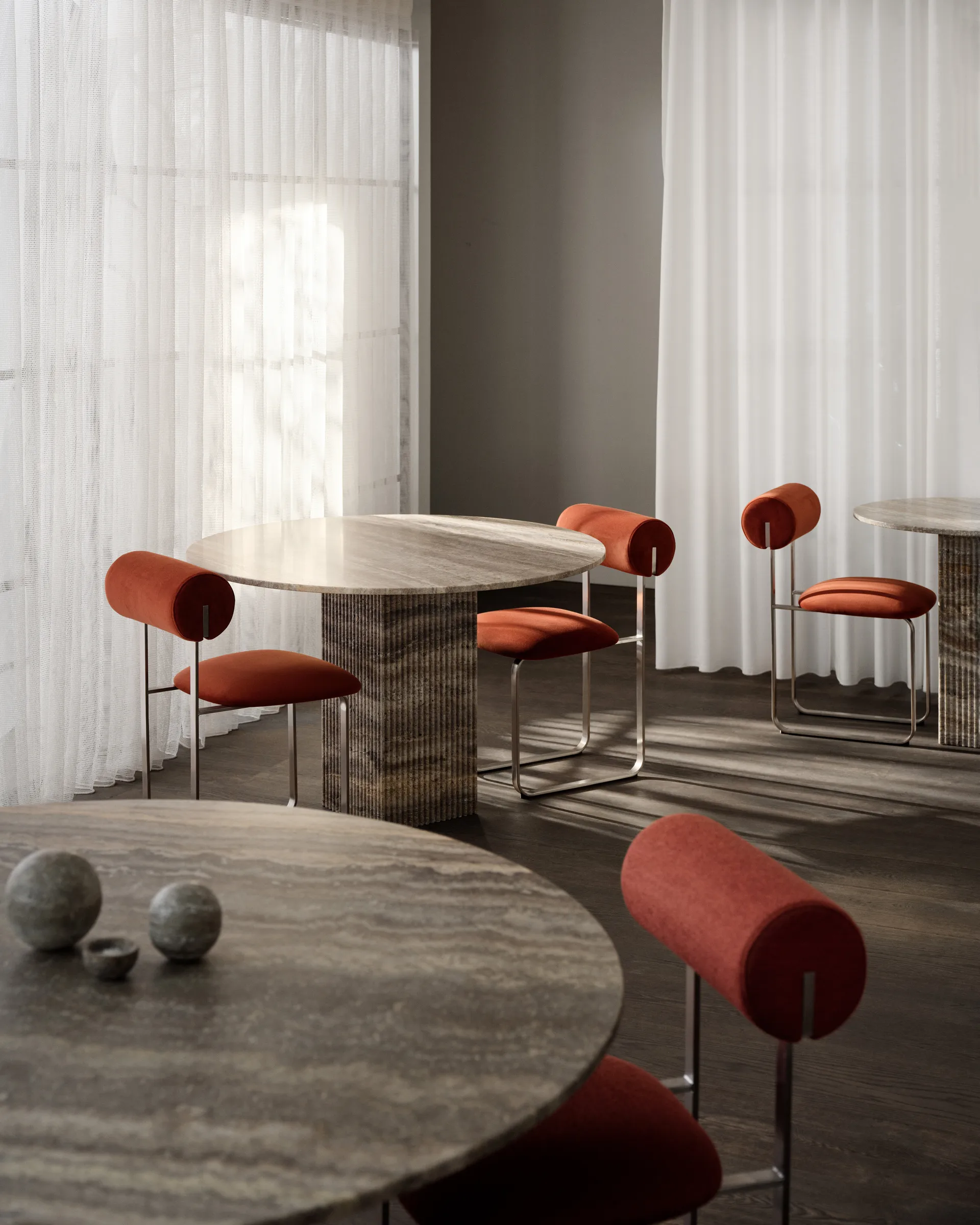 Soho spisebord, Beige travertin, Ø140×70 cm NORR11