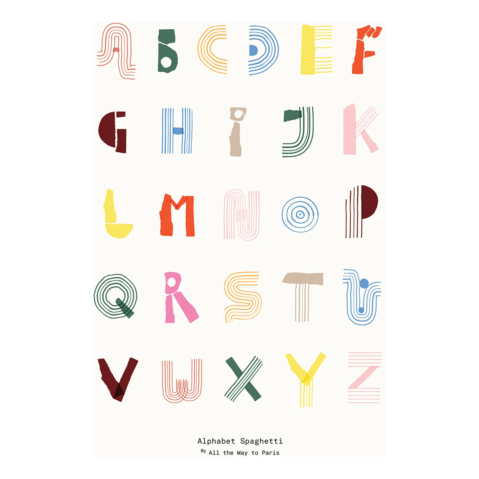 Alphabet Spaghetti ENG Multi-colour plakat, 50 x 70 cm Paper Collective