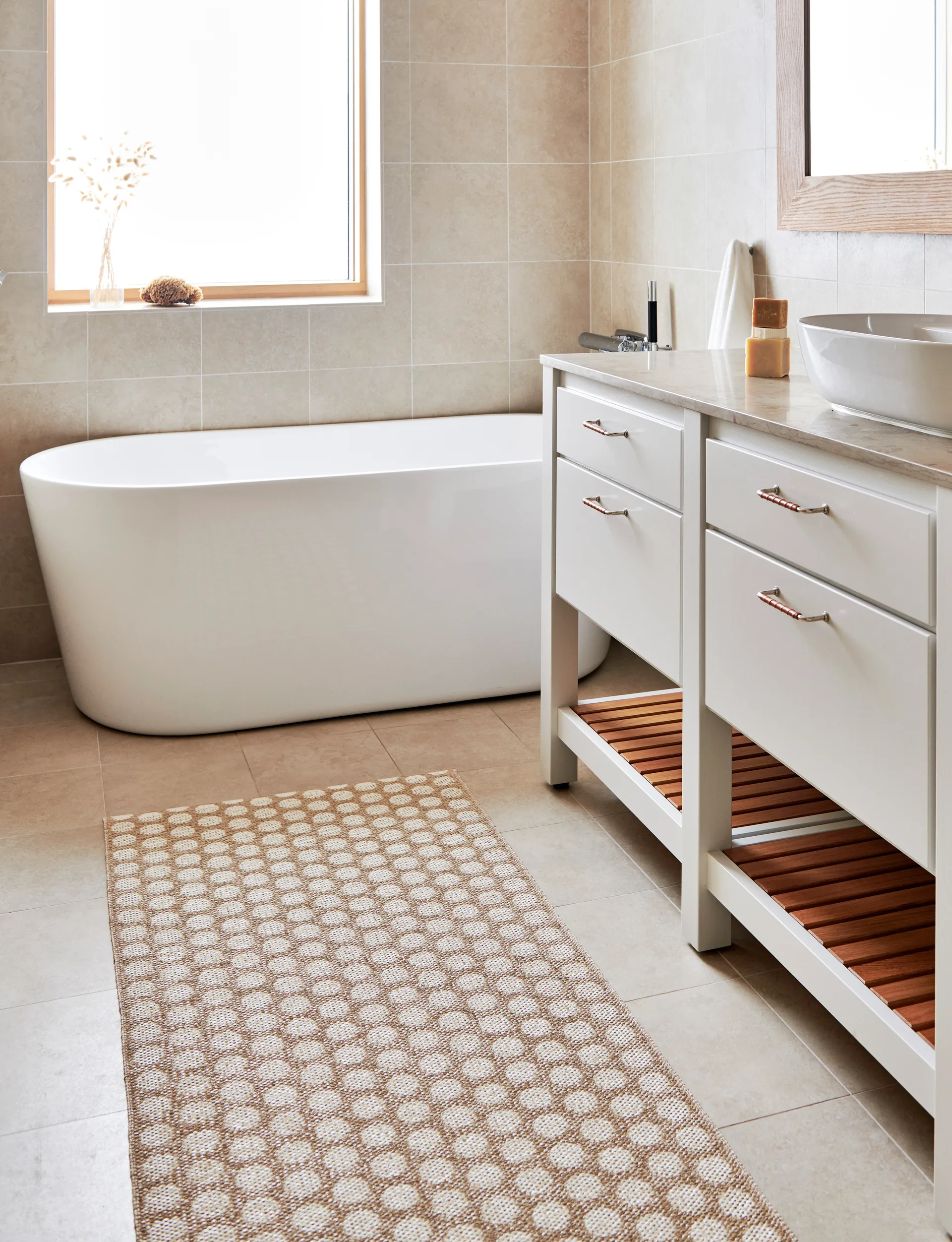 Noa baderomsmatte, Beige-vanilje, 70x90 cm Pappelina