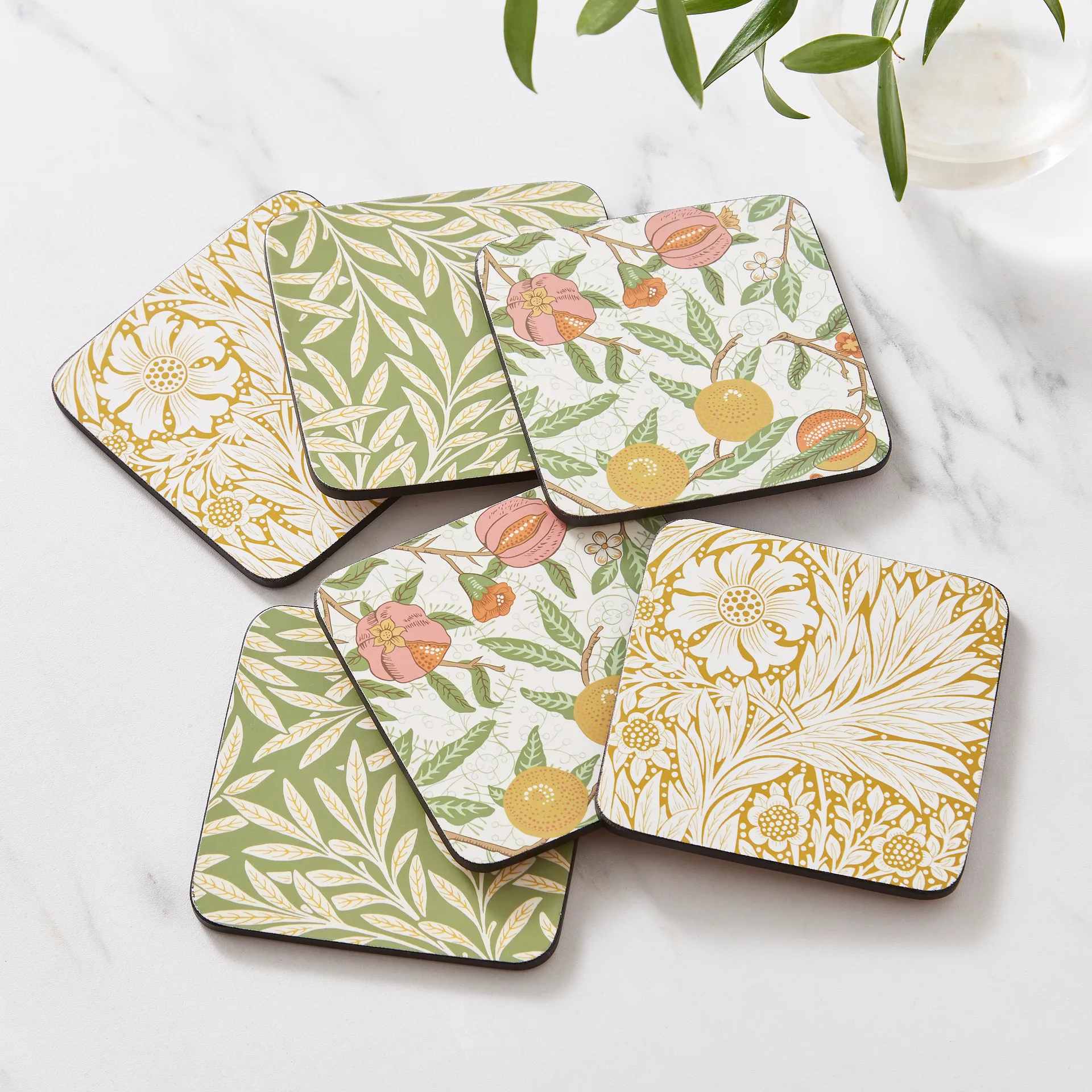 Morris & Co Simpley blandet glassbrikke 6 deler, Fruit, Willow, Marigold Pimpernel