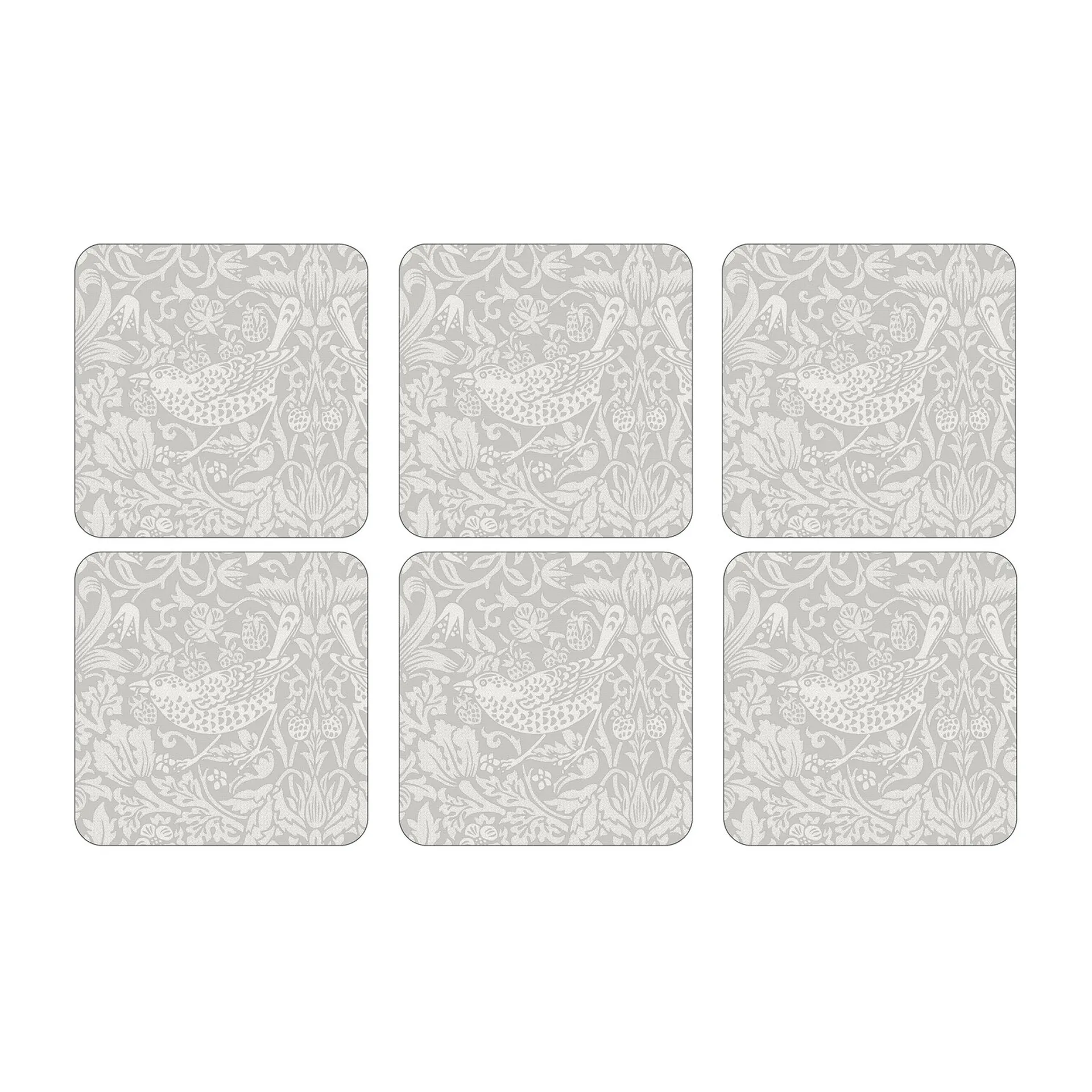 Strawberry Thief glassunderlag 6-pakning, Grey Pimpernel