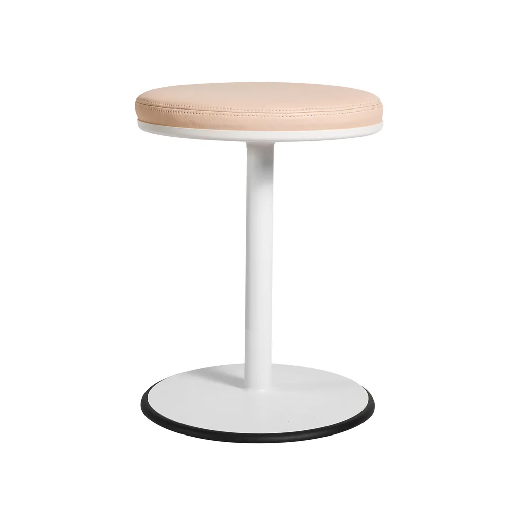 Orbit rund krakk, hvitt, lysebrunt skinn SMD Design