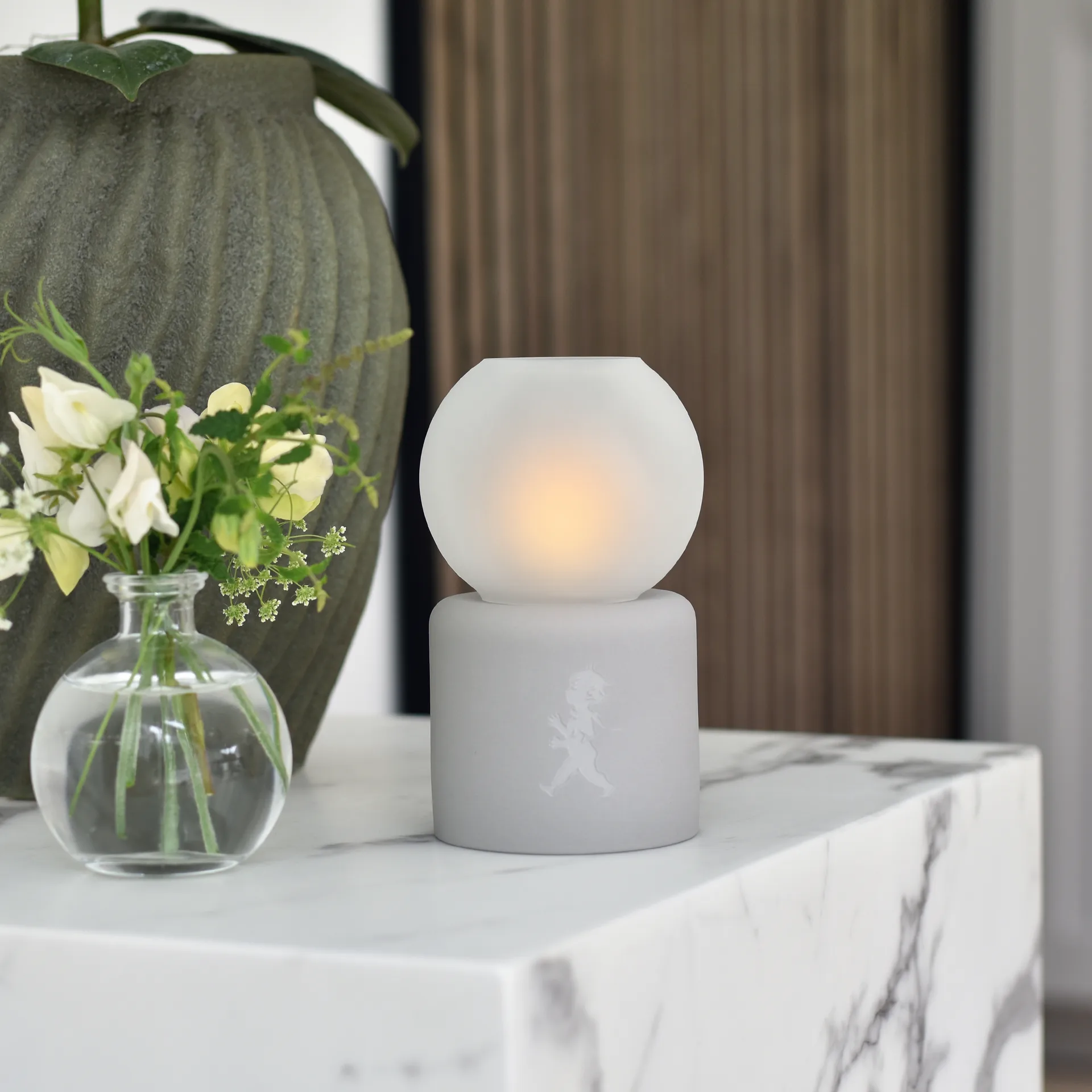 Globe telysholder Ø9,5x17 cm, Lysegrå Solstickan Design