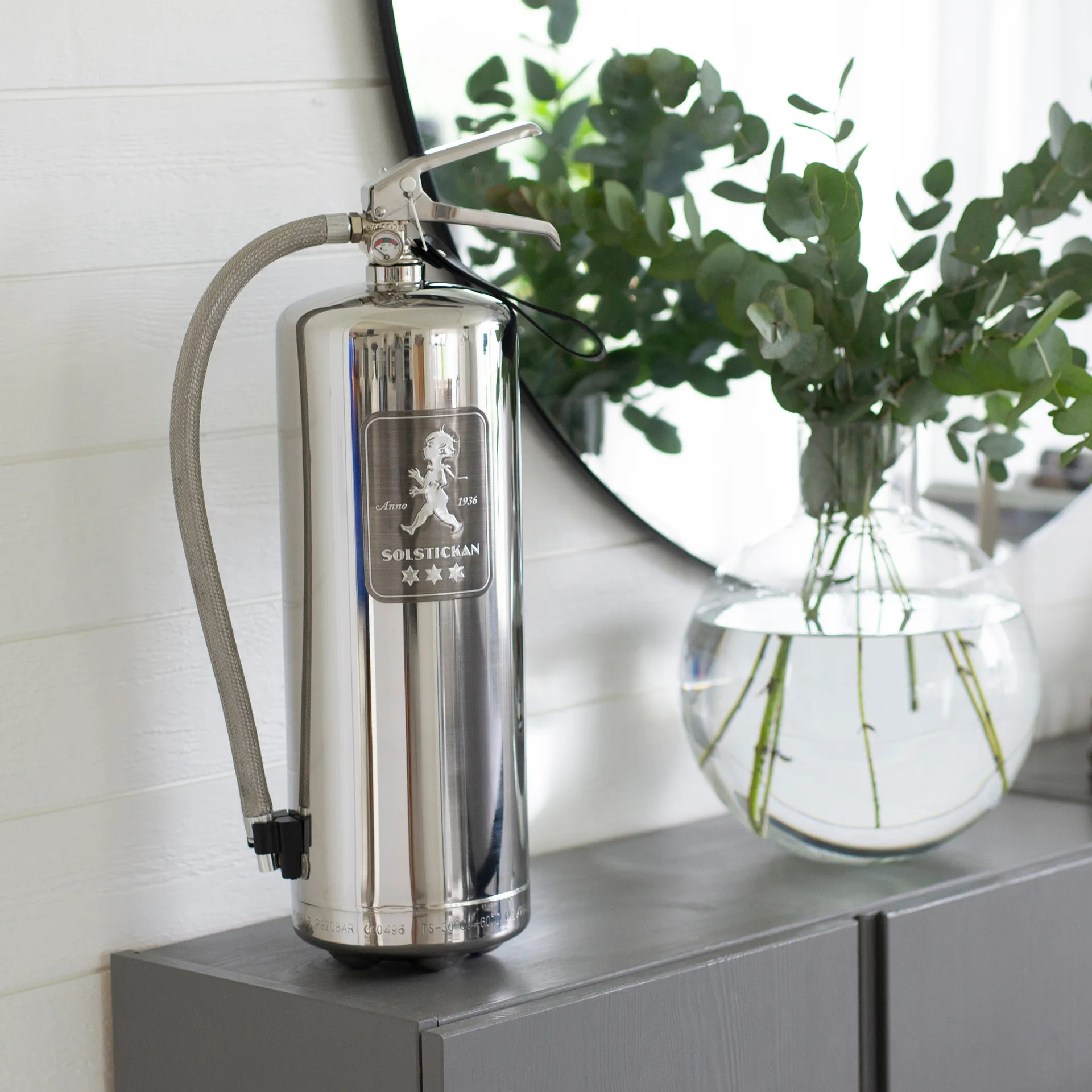 Solstickan brannslukker 6 kg, Design Edition stål Solstickan Design