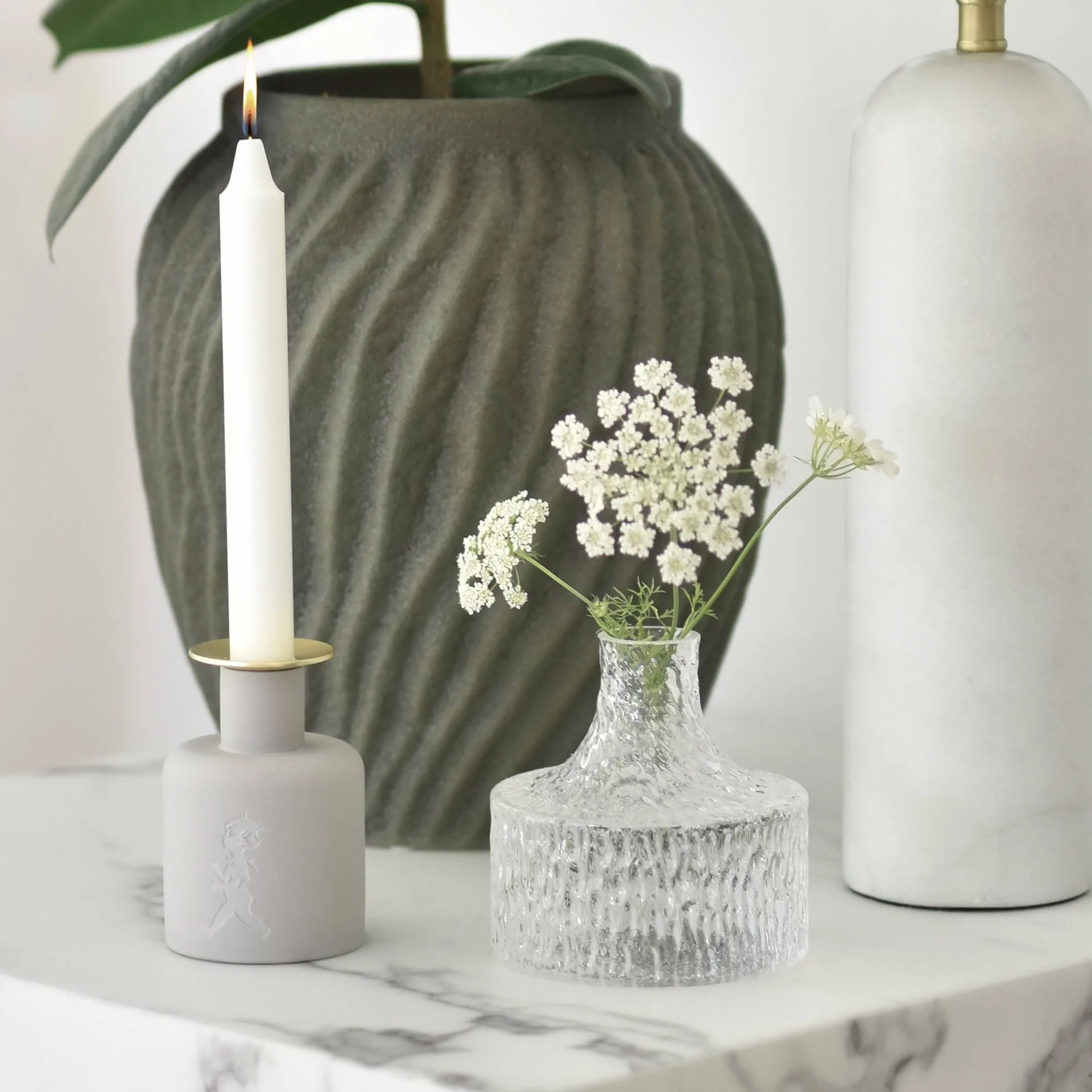 Solstickan keramikklysestake, Lysegrå Solstickan Design