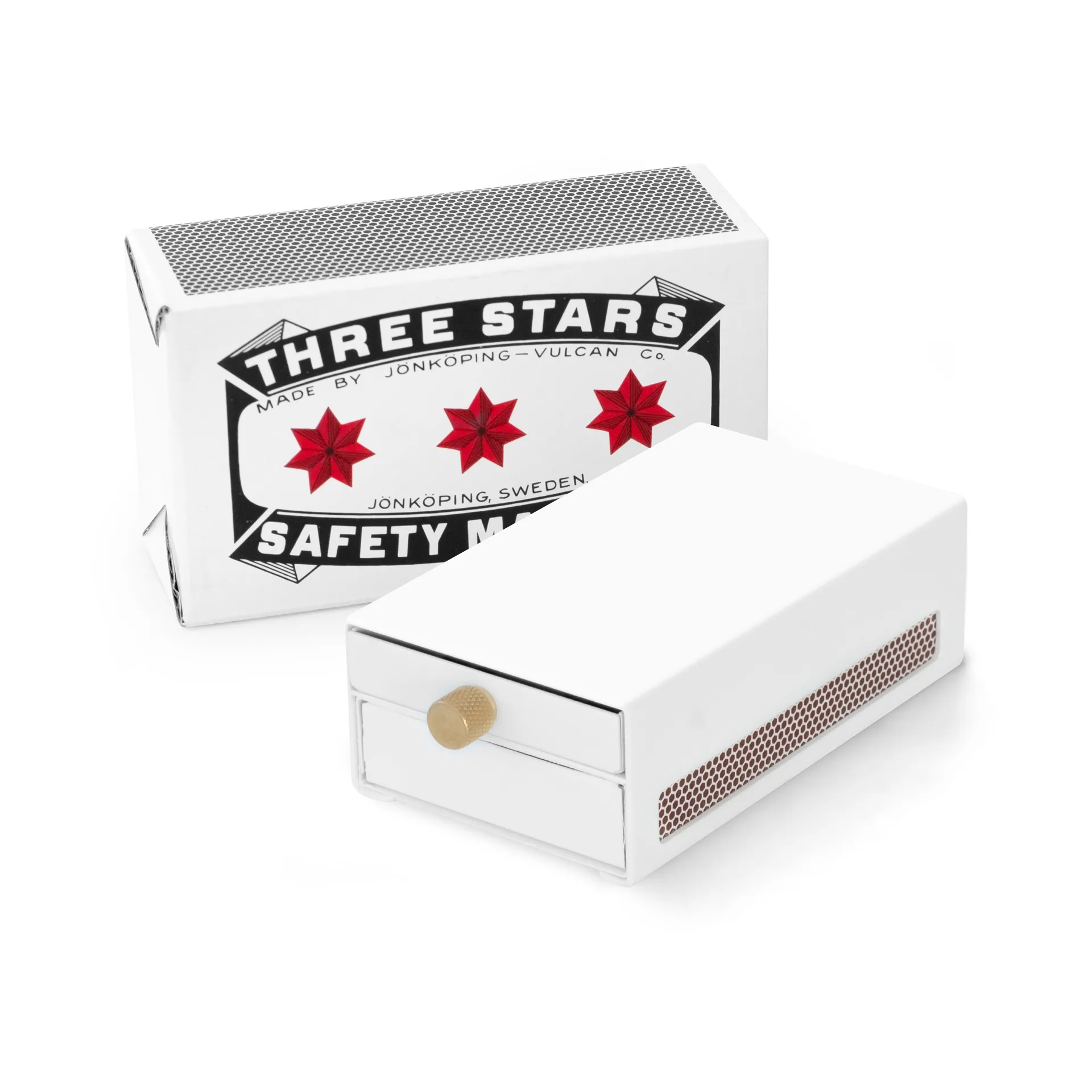 Three Stars fyrstikkeske stor, Hvit Solstickan Design