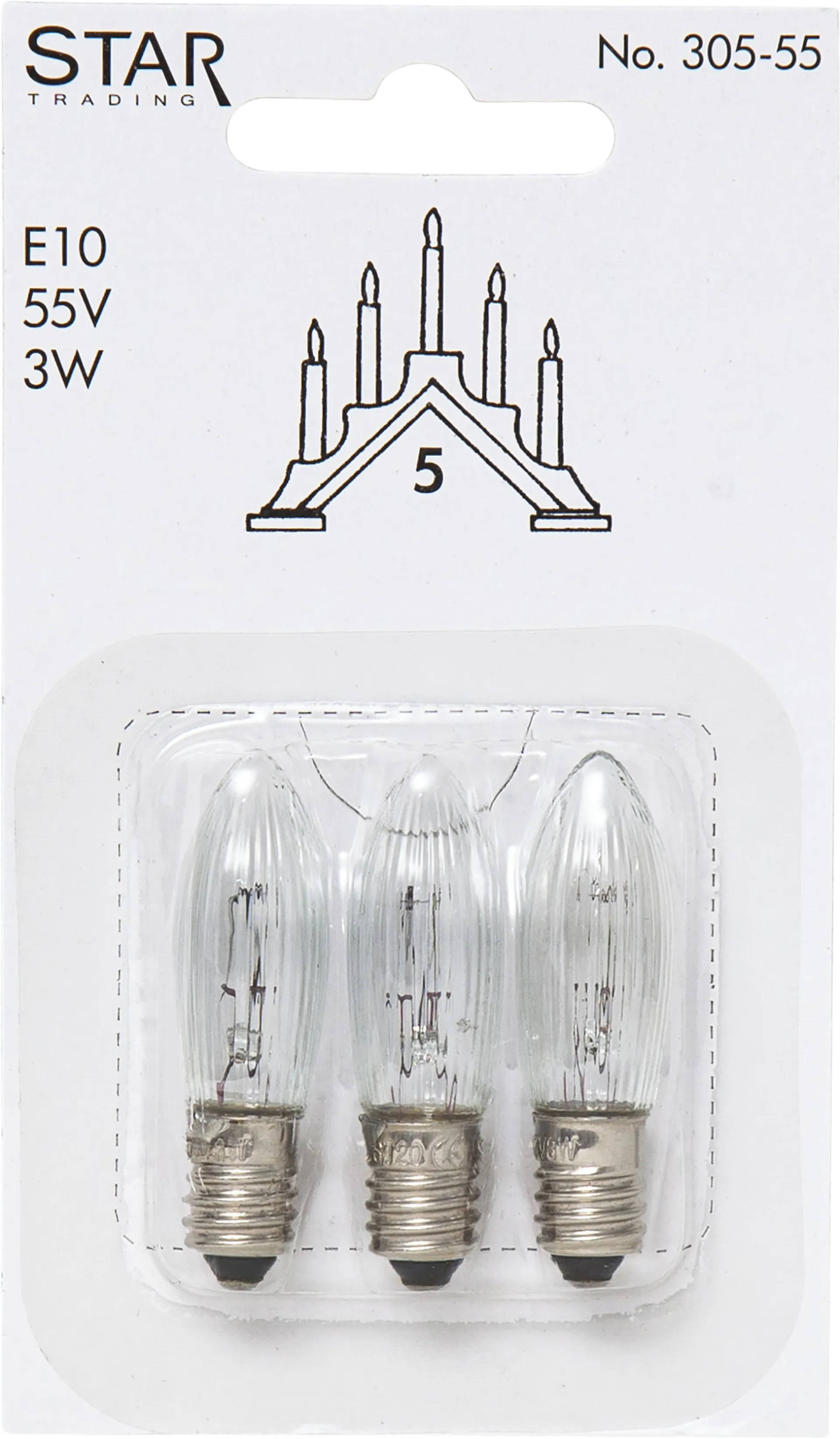 Star Trading reservelampe E10 3-pakk, 305-55 (5-armet) Star Trading