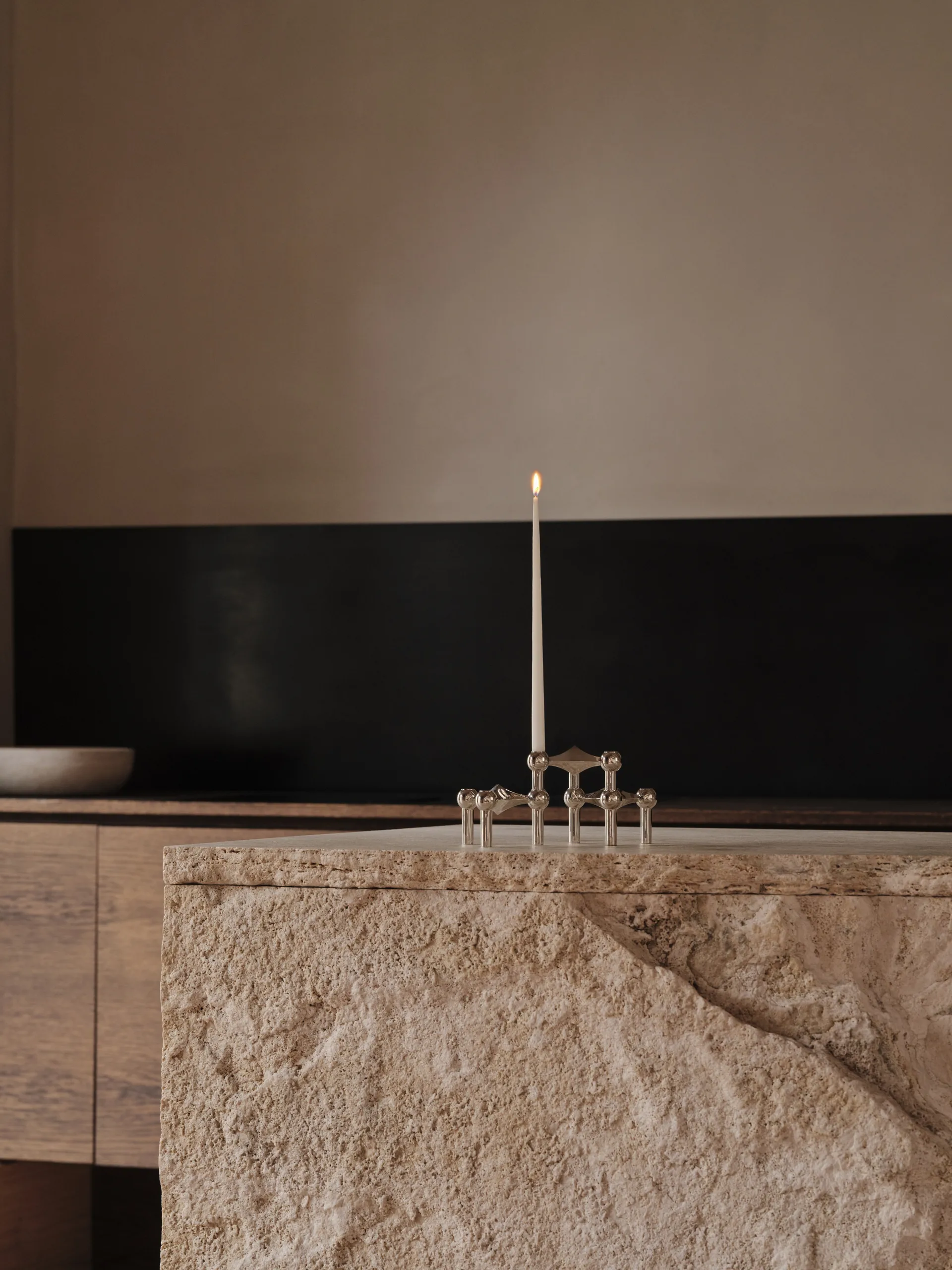 STOFF Nagel lysestake 3-pakning + lys 12-pakning STOFF