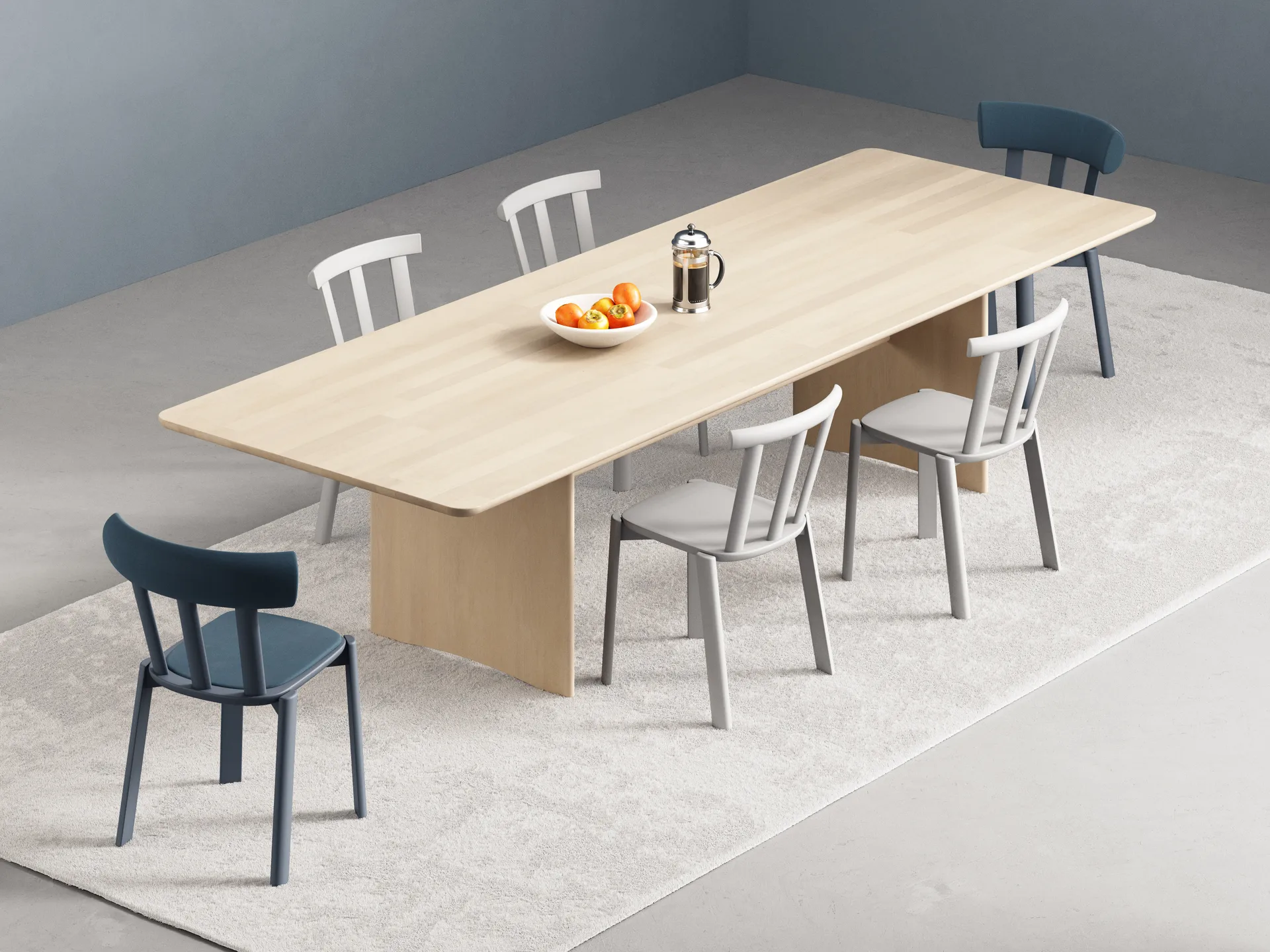 Alt stol kledd sete bjørk, Vidar 4, 733 blue-torden 66 Stolab