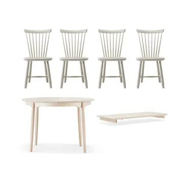 Carl spisebord Ø115 & ilegg + Lilla Åland stol 4-pakning – Lys bjørk–beige - undefined - Stolab