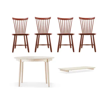 Carl spisebord Ø115 & ilegg + Lilla Åland stol 4-pakning – Lys bjørk–falurød - undefined - Stolab