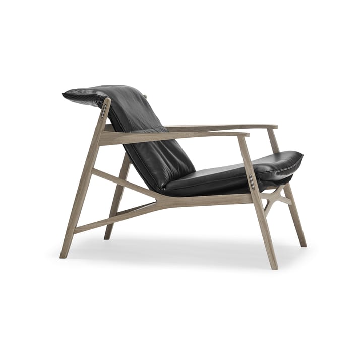 Link loungestol - Skinn sort, hvitoljet eik, sort canvas - Stolab