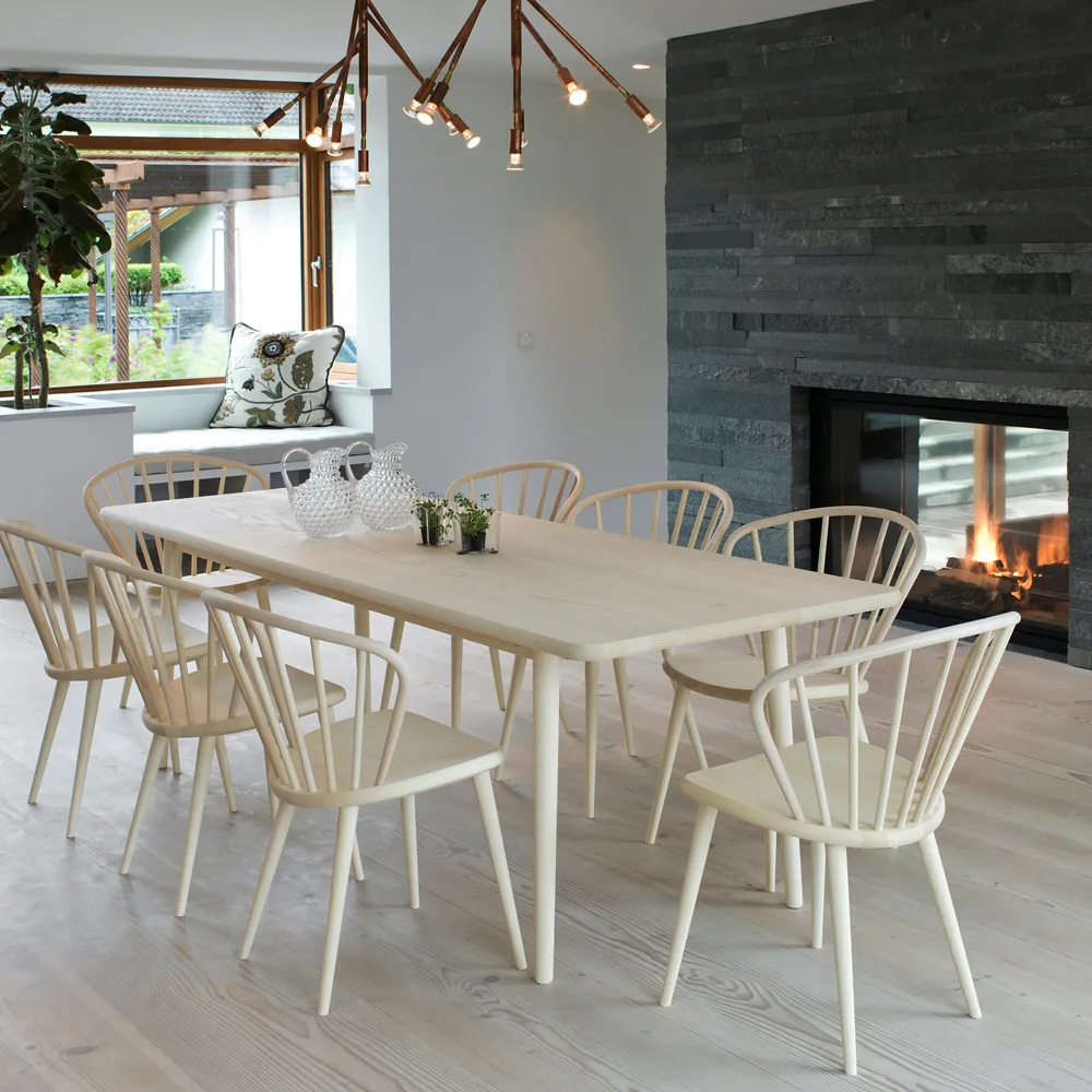 Miss Holly bord 175 x 100 + 2 ilegg 2 x 50 cm, Bjørk lys mattlakkert Stolab