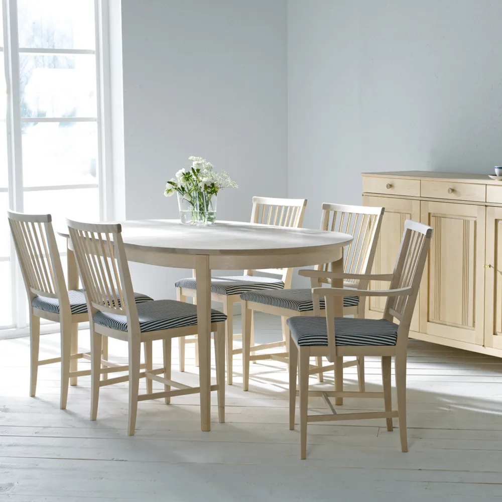 Vardags spisebord 160 x 100 cm, Bjørk lys mattlakkert, 1 ilegg Stolab