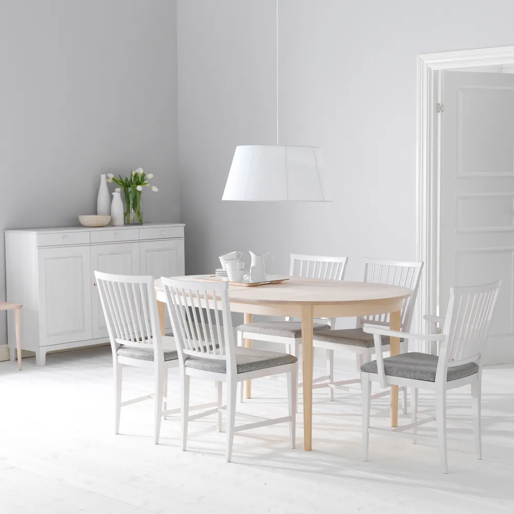 Vardags spisebord 160 x 100 cm, Bjørk lys mattlakkert, 1 ilegg Stolab