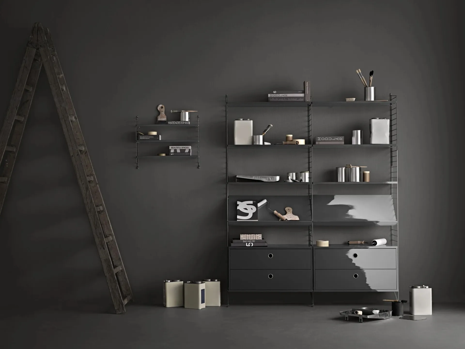 String veggavl, Mørkegrå, 75x20 cm, 2-pakning String