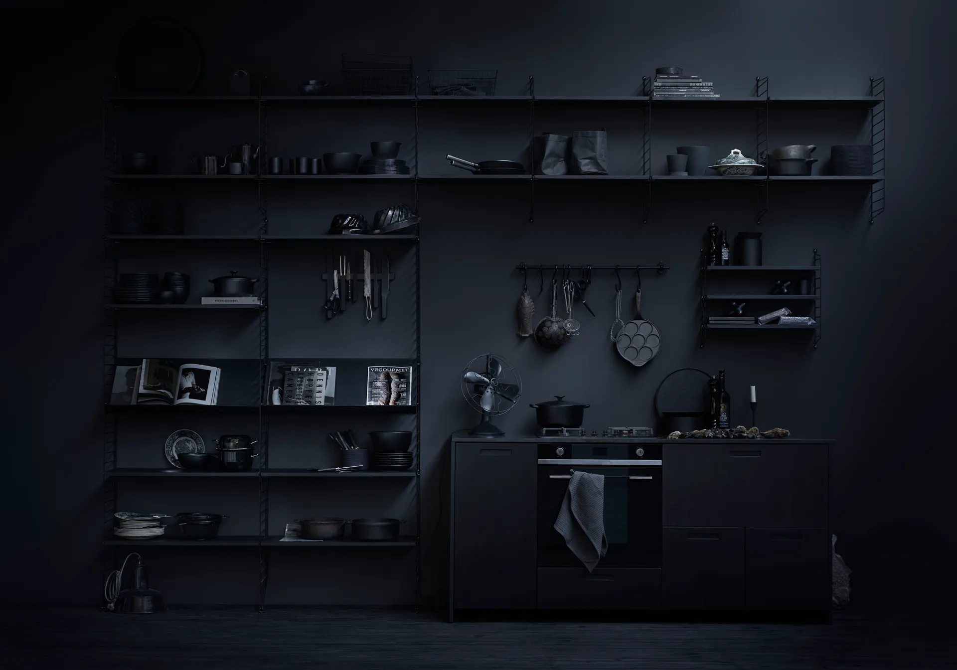 String veggavl, Svart, 75x30 cm, 2-pakning String