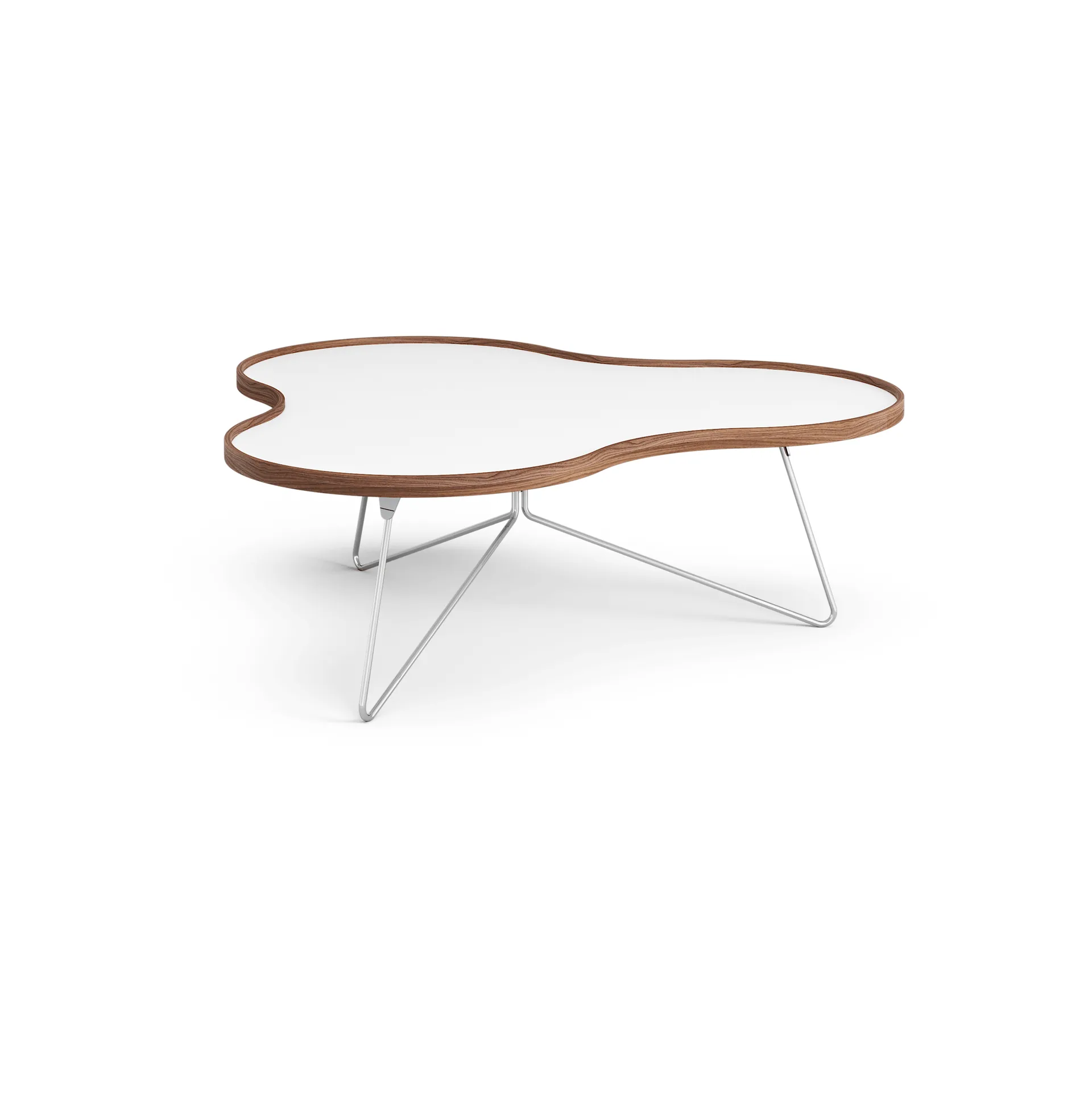 Flower bord 107x114 cm, hvit, 39 cm, valnøttkant, kromstativ Swedese