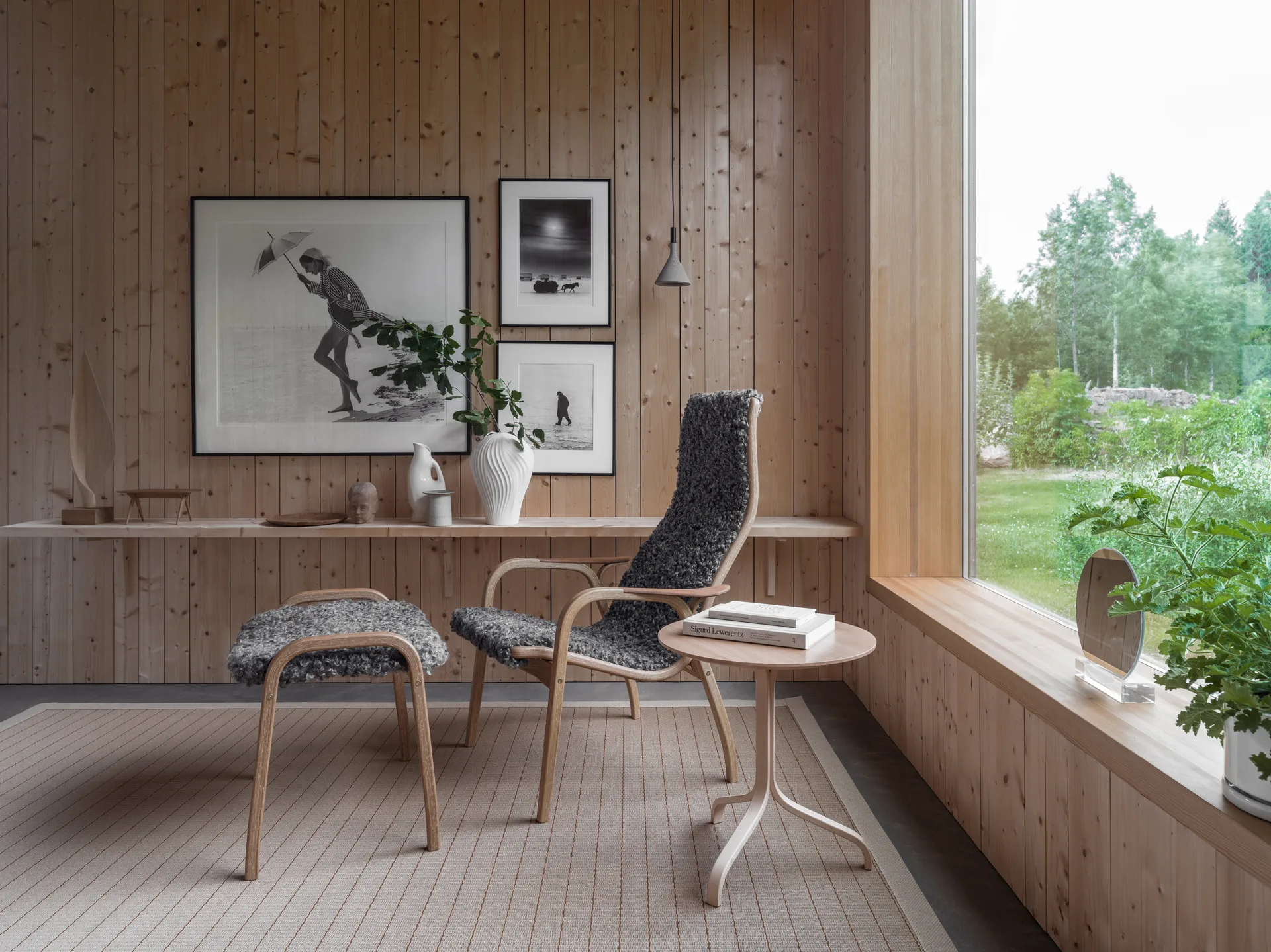 Lamino lenestol lakkert bøk/saueskinn, Moonlight (beige) Swedese