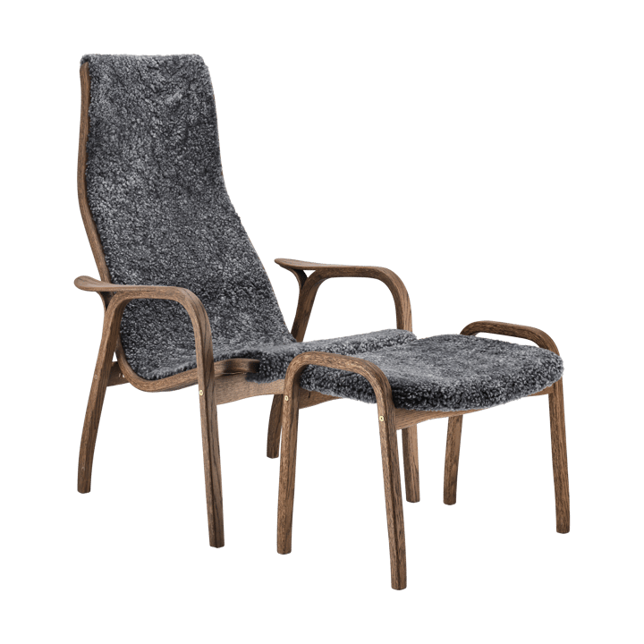 Lamino lenestol og fotskammel eik/saueskinn Special Edition - Rubio Monocoat Chocolate-Charcoal - Swedese