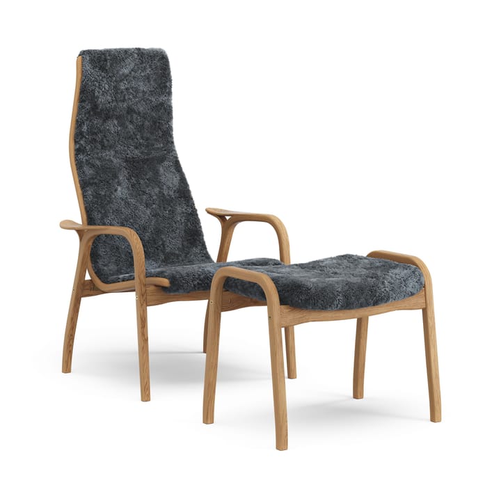 Lamino lenestol og fotskammel oljet eik/saueskinn - Charcoal (mørk grå) - Swedese